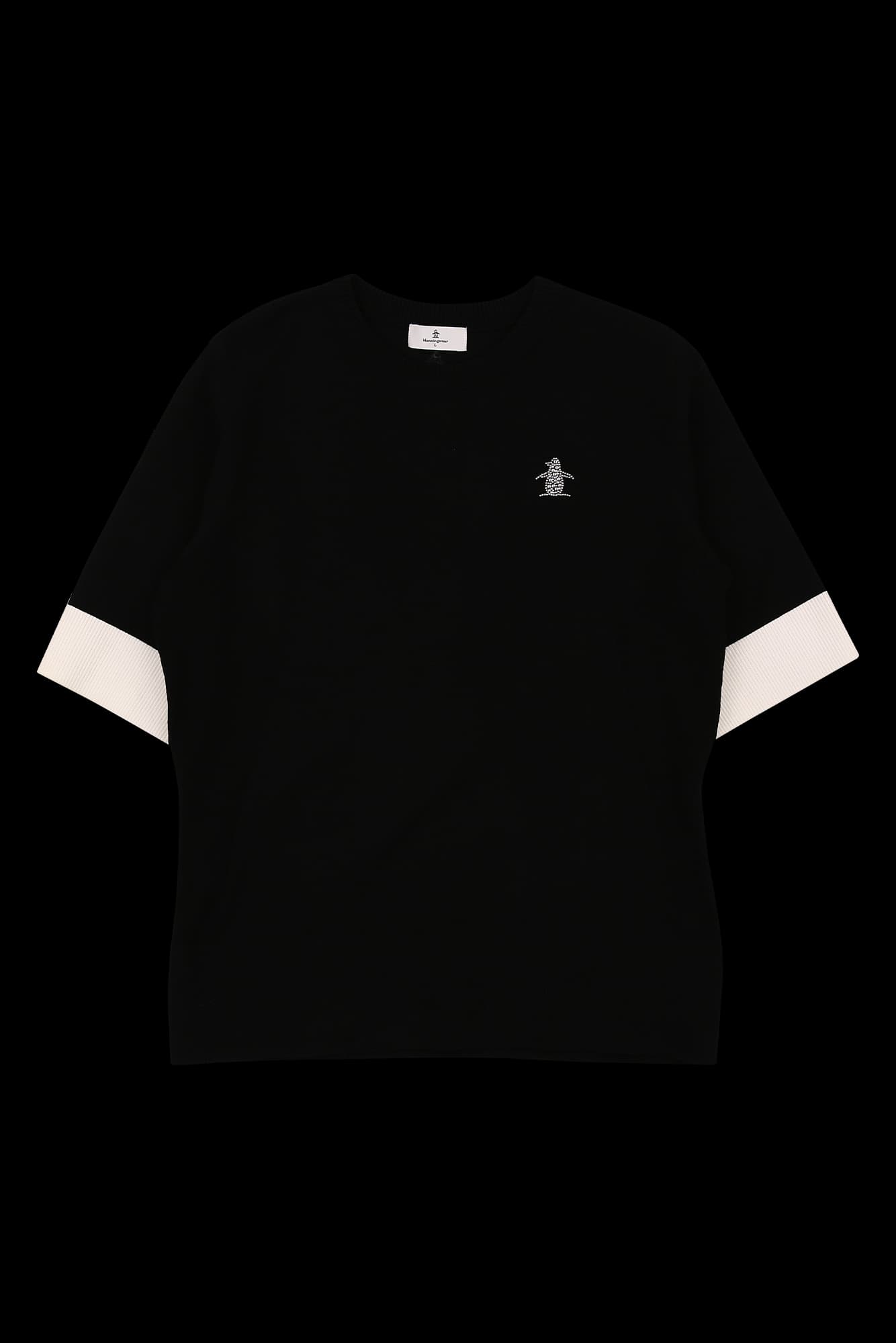 배색 큐빅 반팔 니트