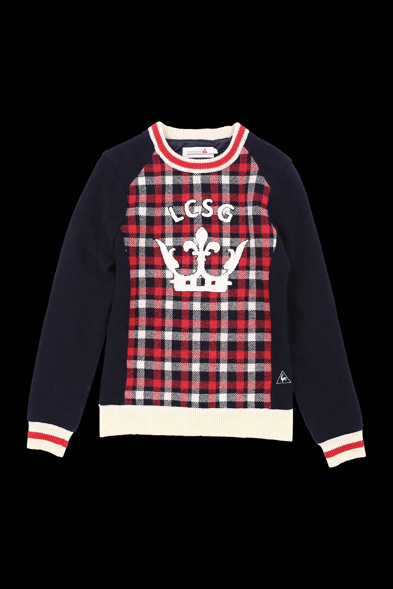 체크 로고 방풍 긴팔 니트