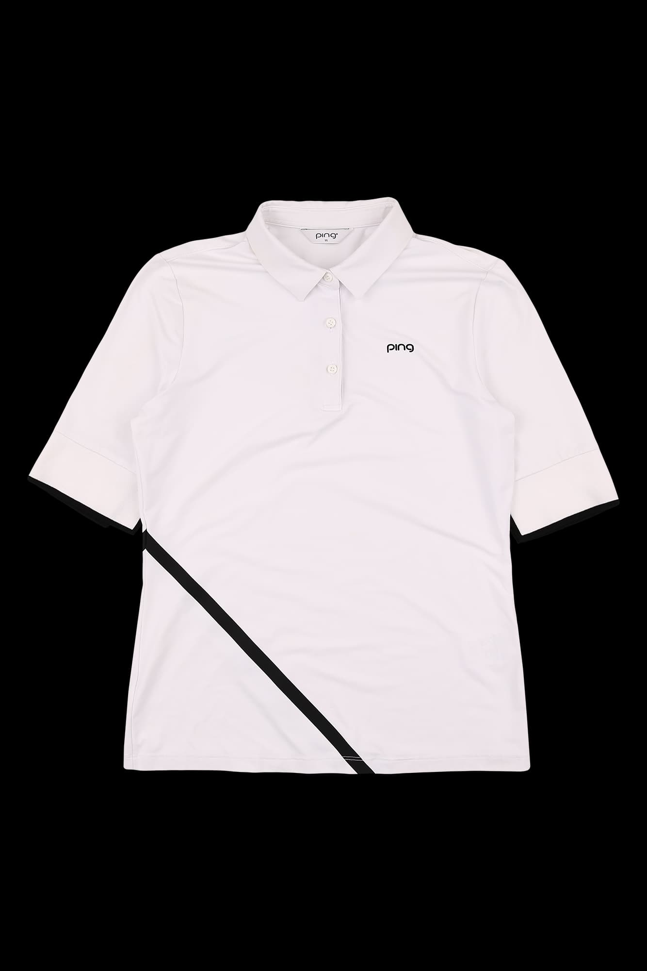 배색 니트소매 카라 티셔츠