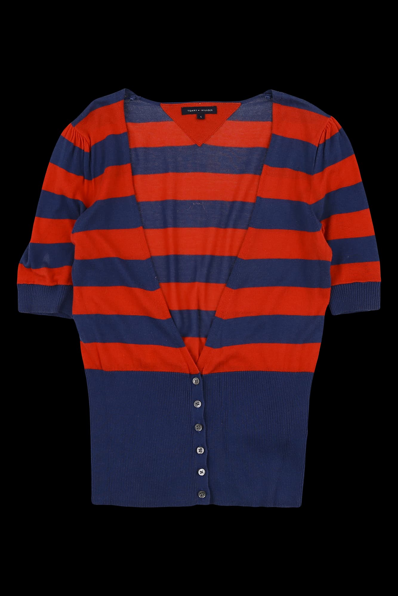 스트라이프 반팔 니트 가디건