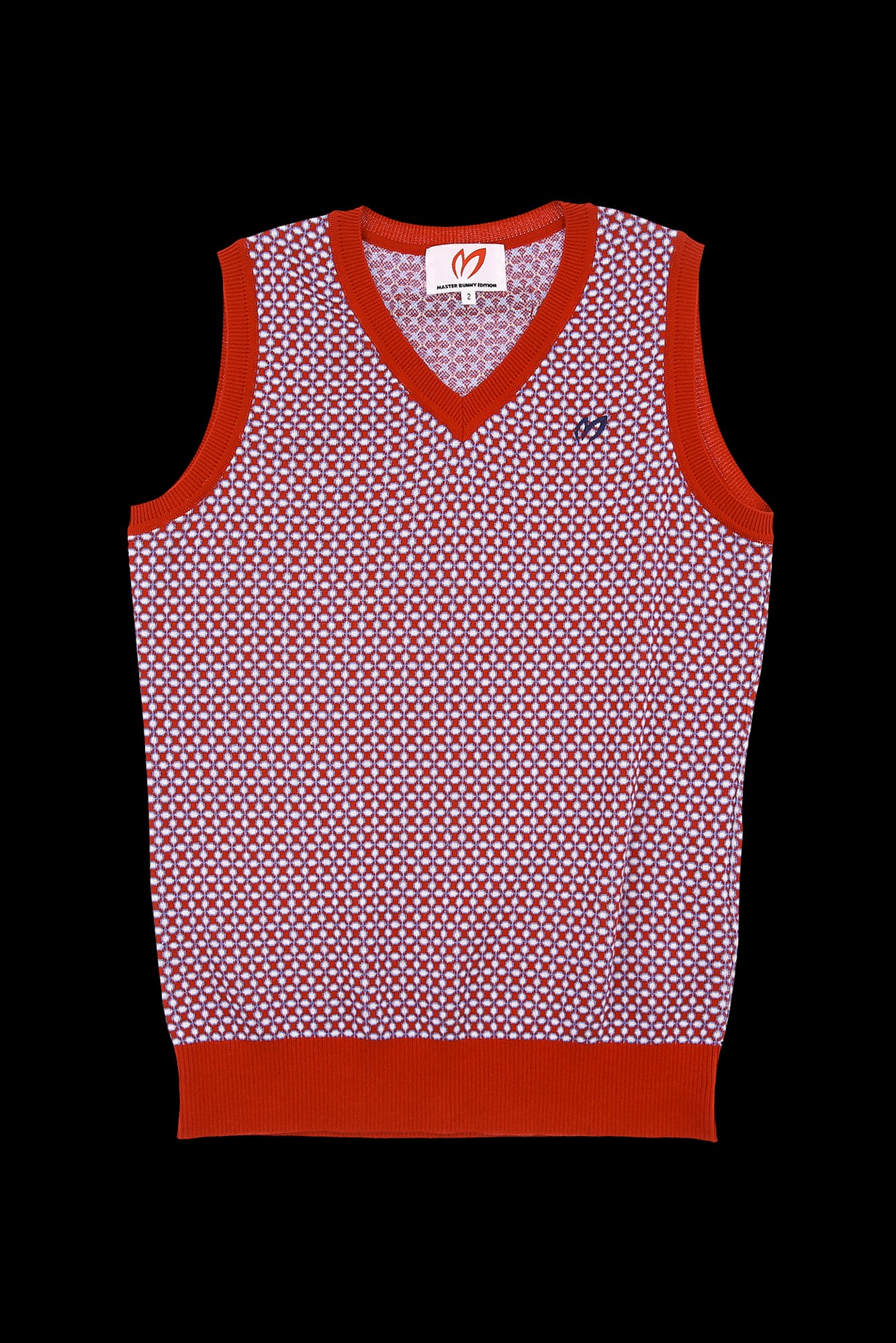 패턴 브이넥 슬리브리스 니트