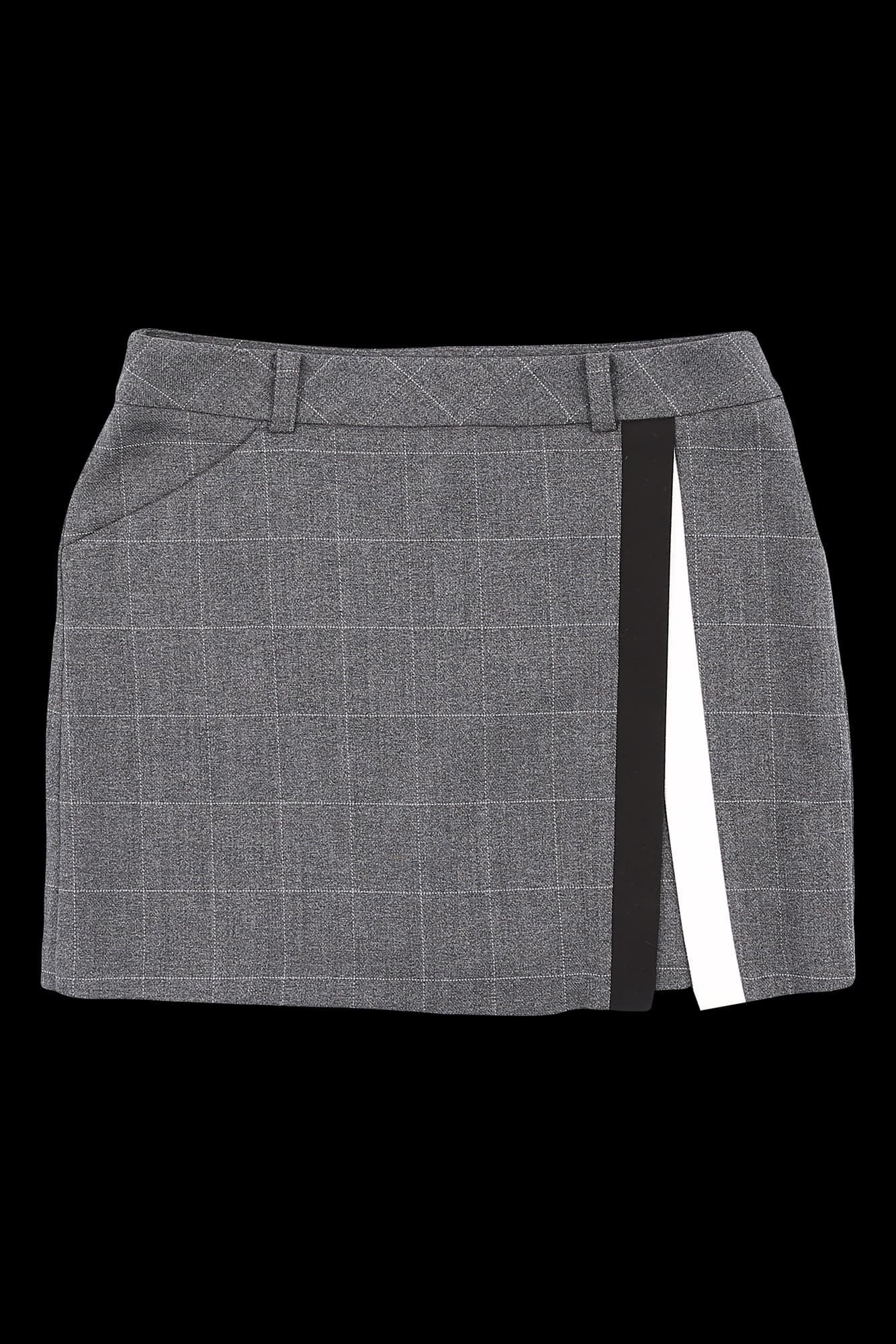 배색 트임 체크 스커트