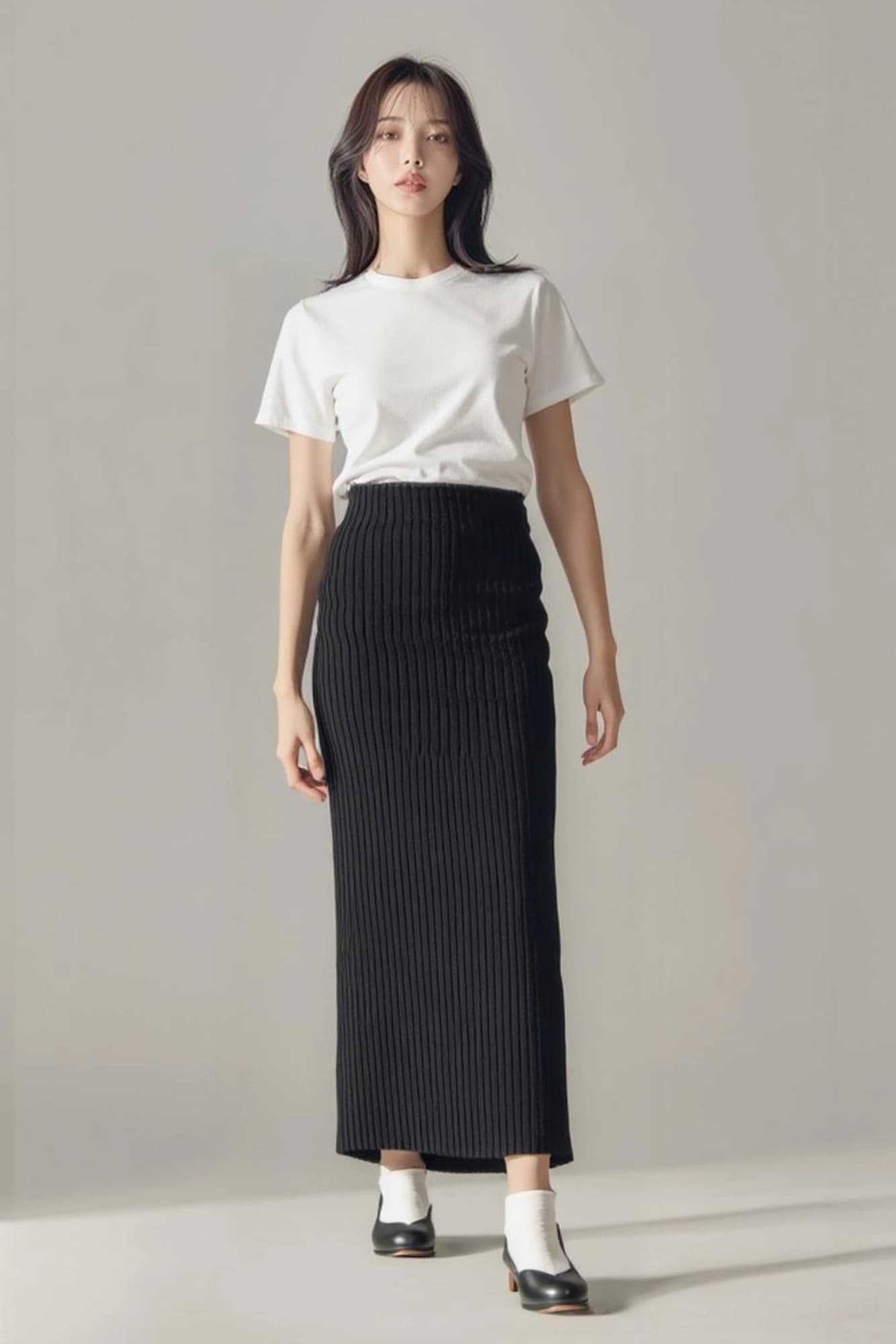 골지패턴 롱 스커트