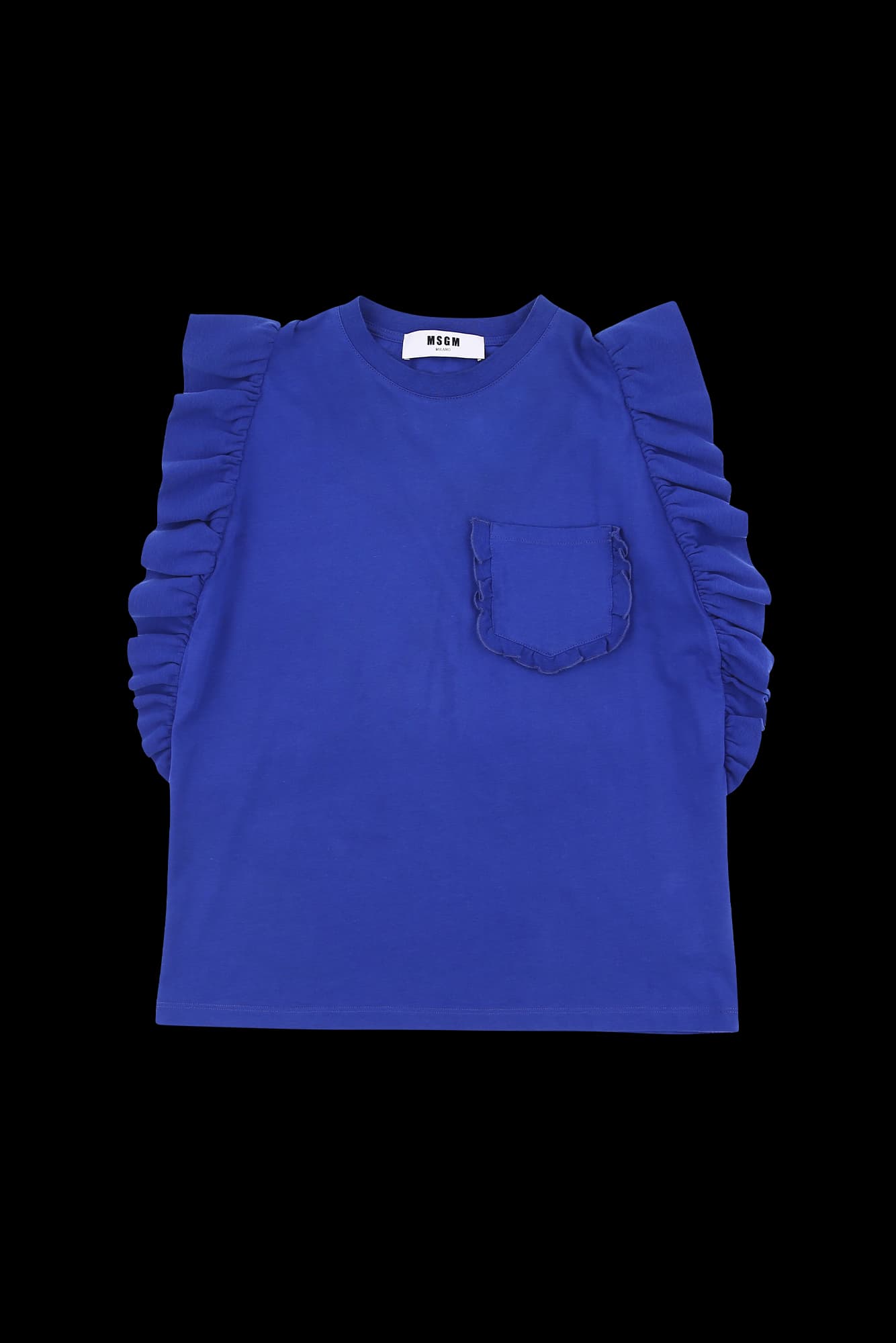 프릴 포켓 슬리브리스 티셔츠