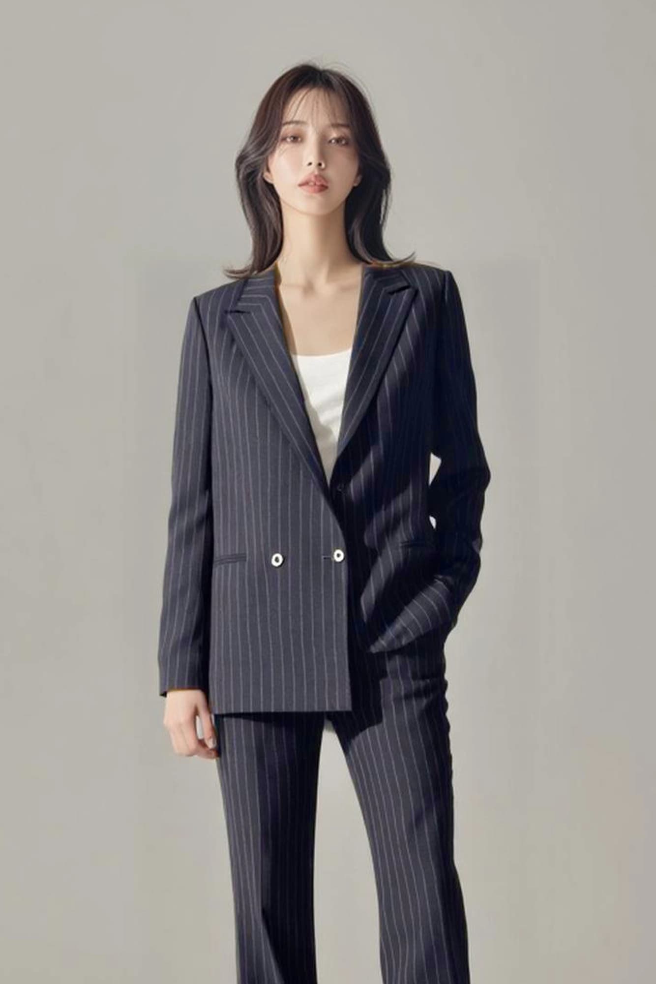 스트라이프 모직 자켓