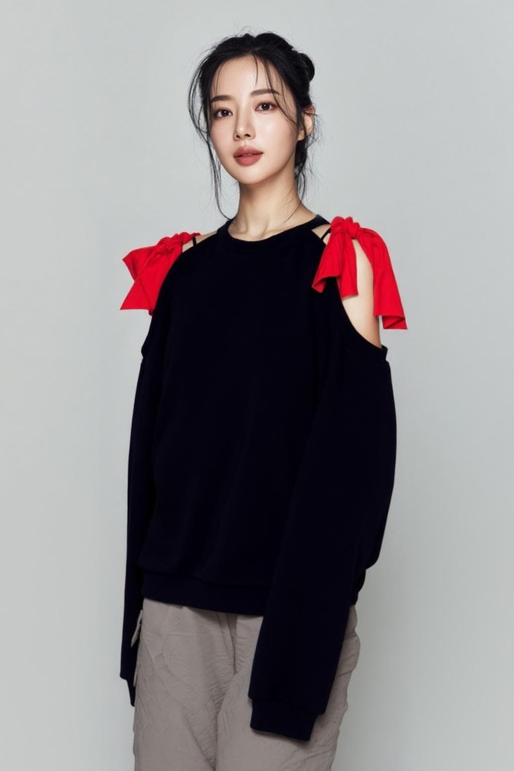 숄더 스트랩 긴팔 티셔츠