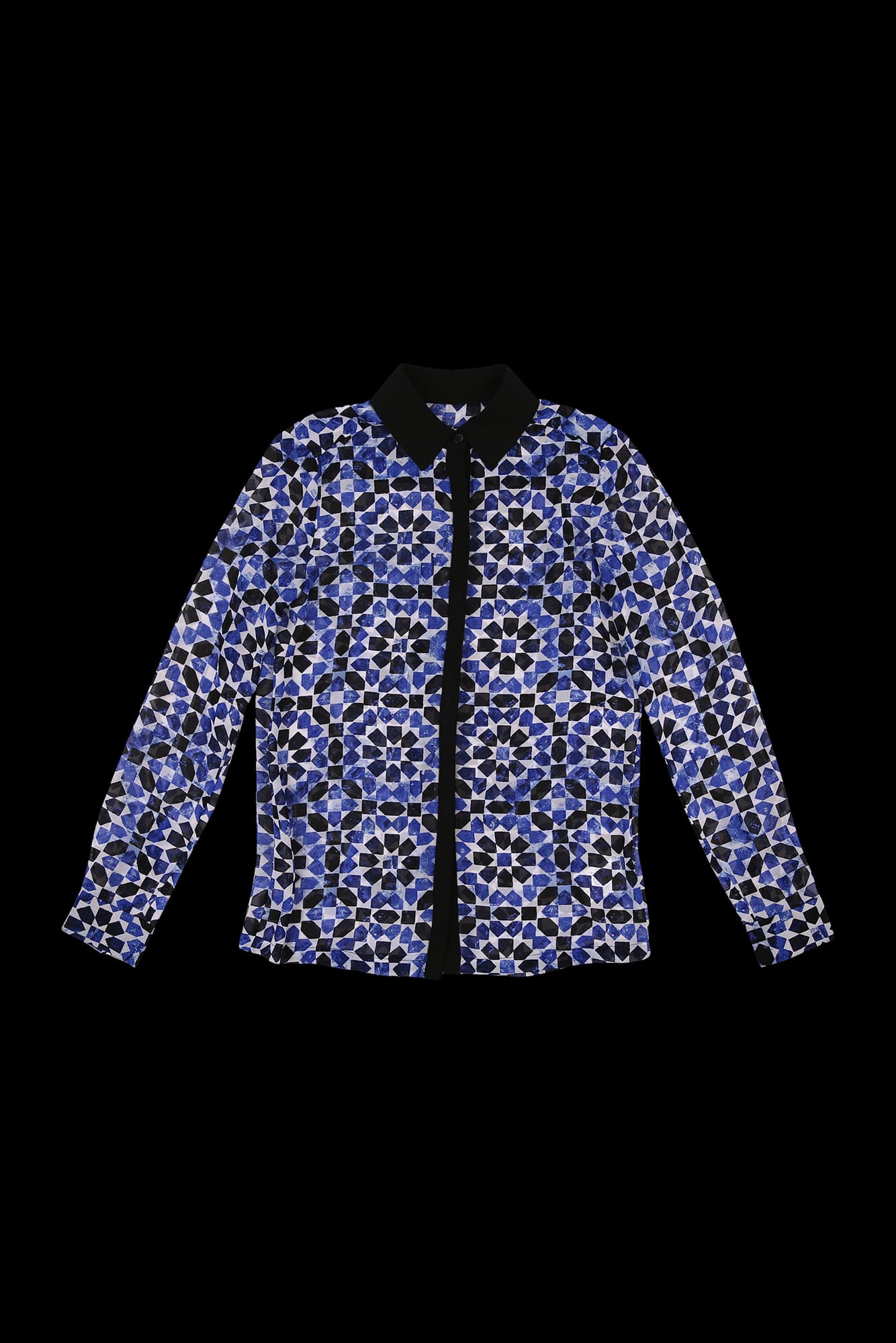 패턴 브이넥 카라 블라우스