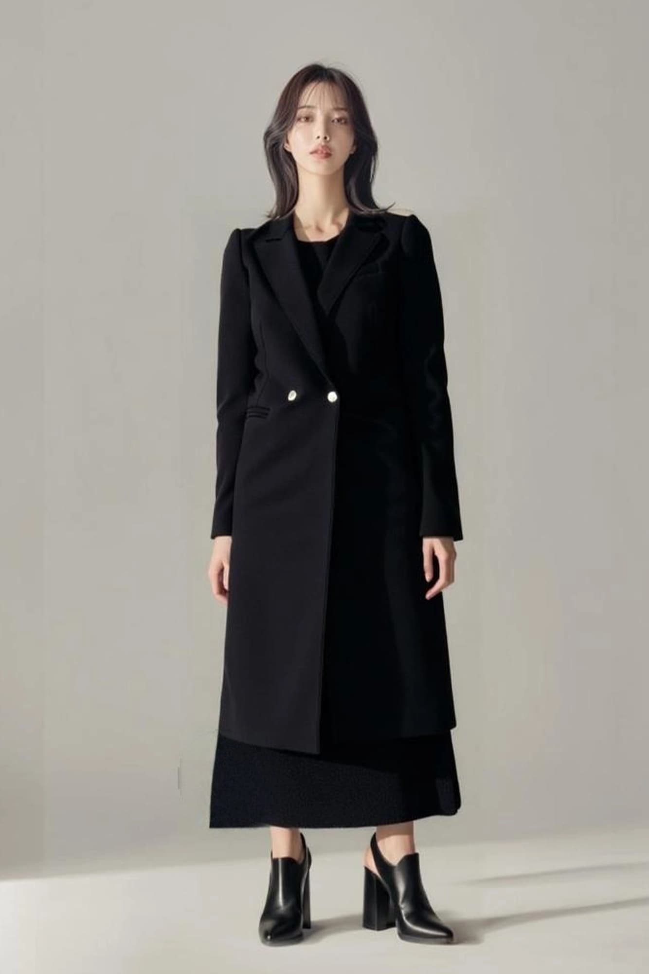 투 버튼 롱 폴리 자켓 