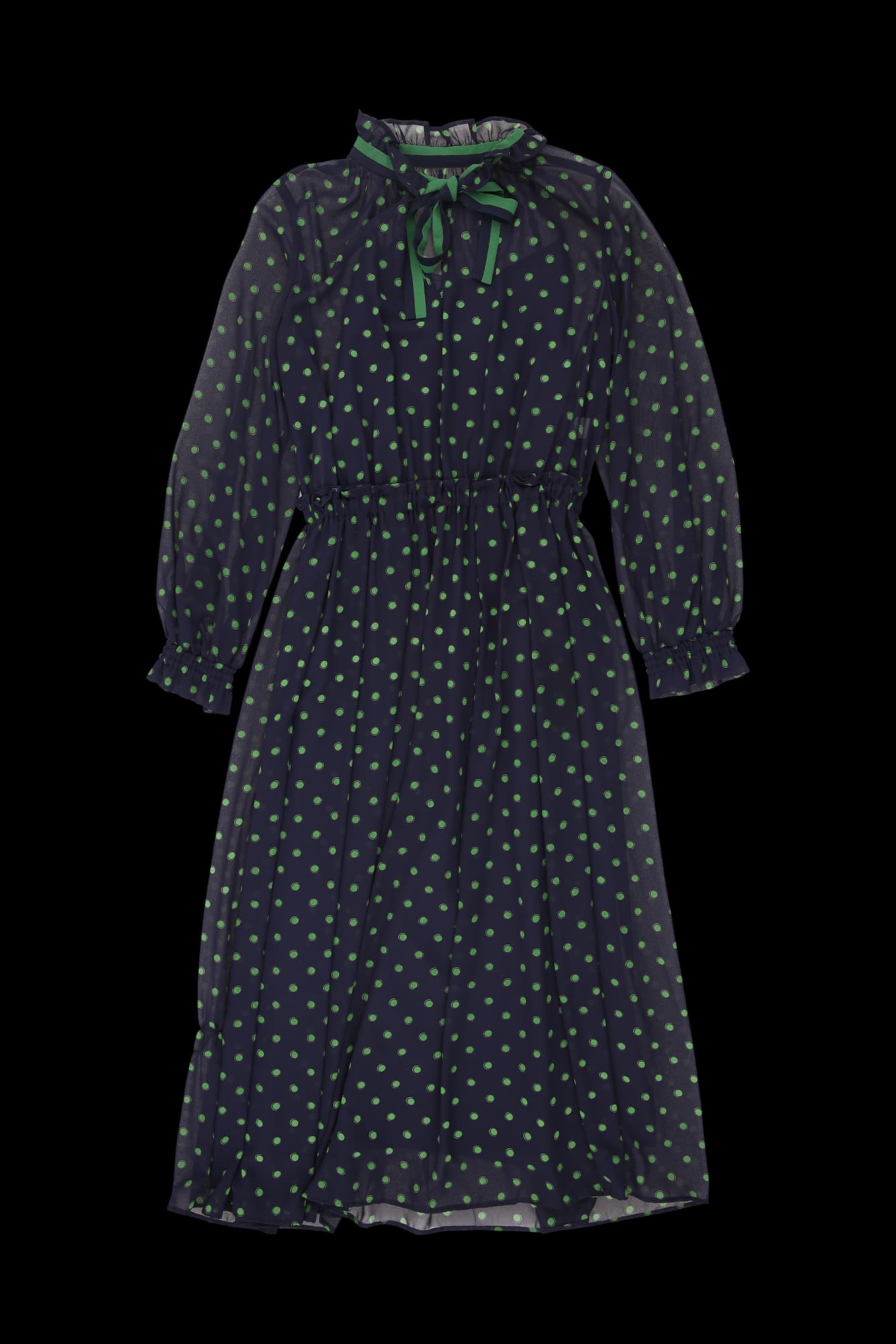 레이스 도트 패턴 반팔 롱 원피스