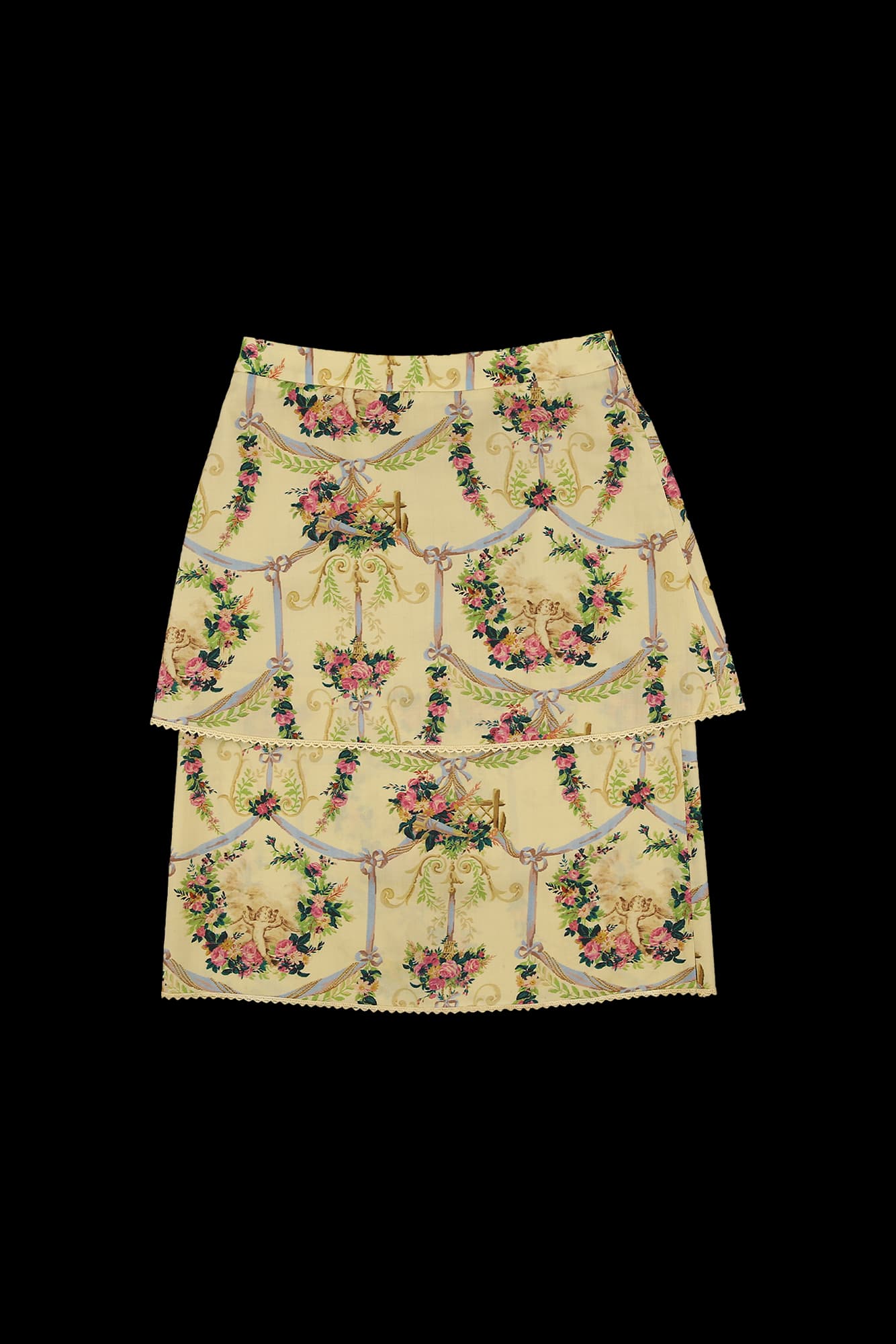 레이스 플라워 미디 스커트