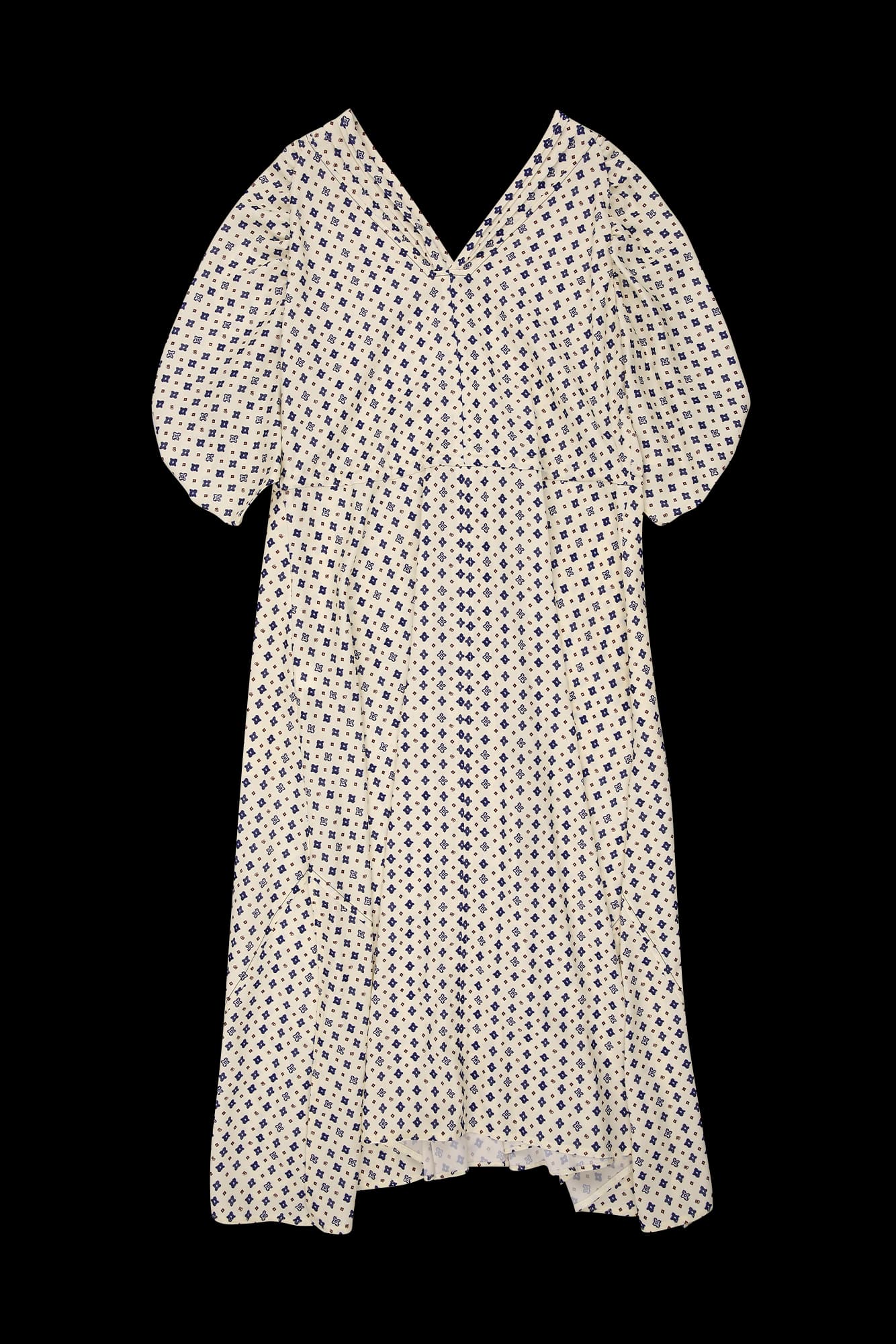 패턴 브이넥 반팔 롱 원피스