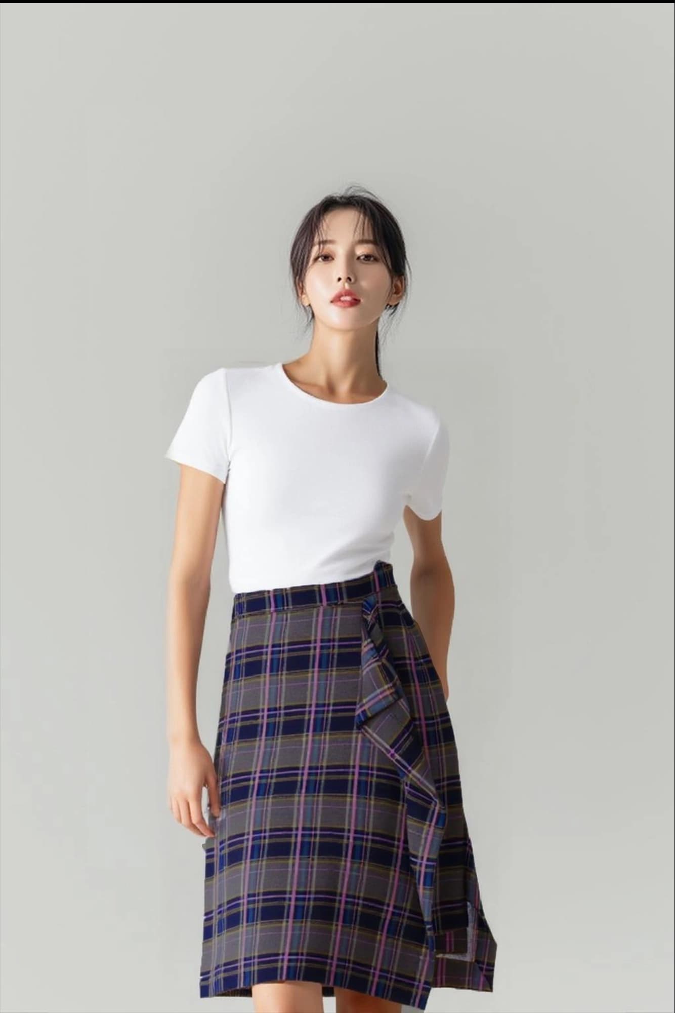 체크 언발란스 스커트