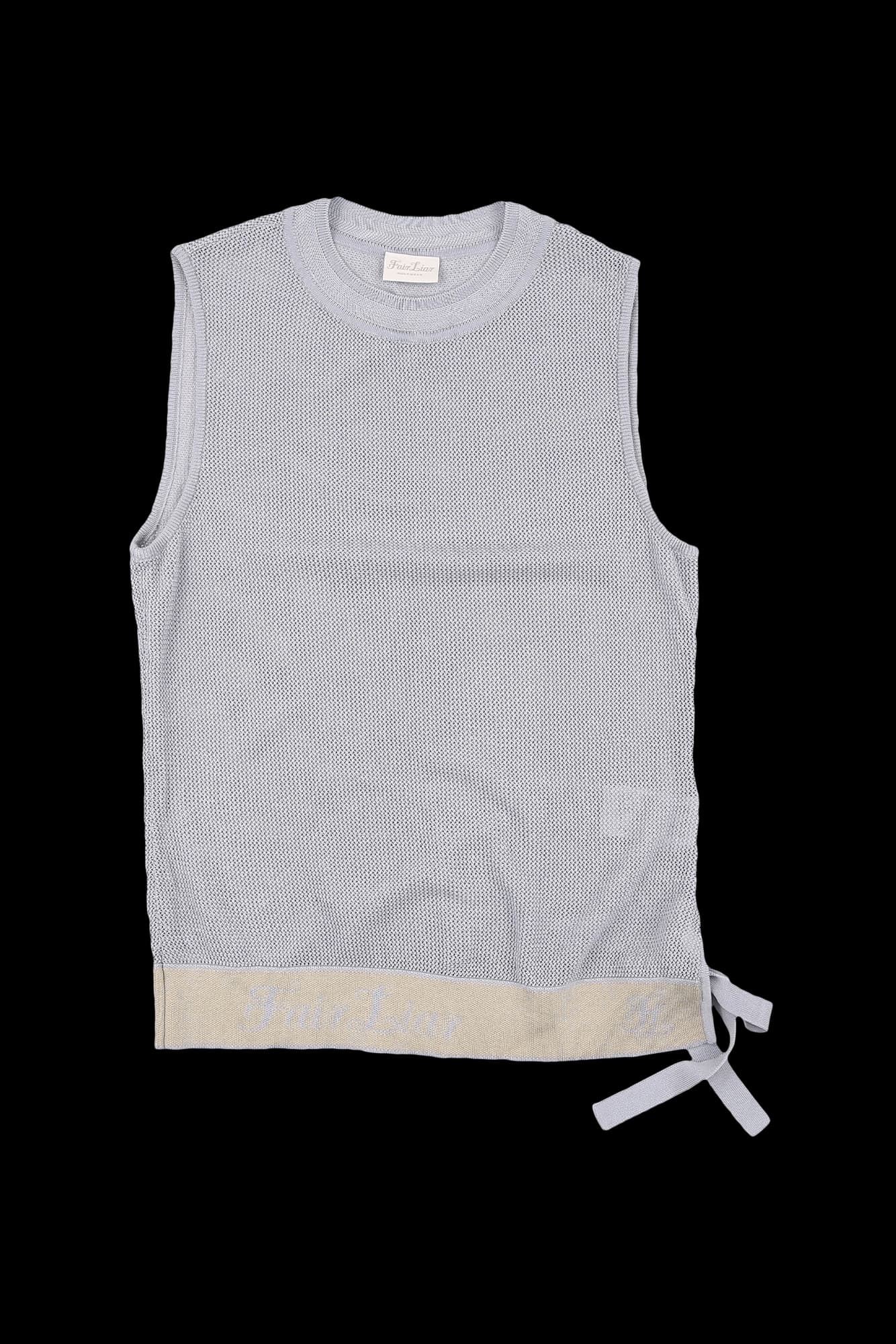 로고 배색 스트랩 슬리브리스 니트