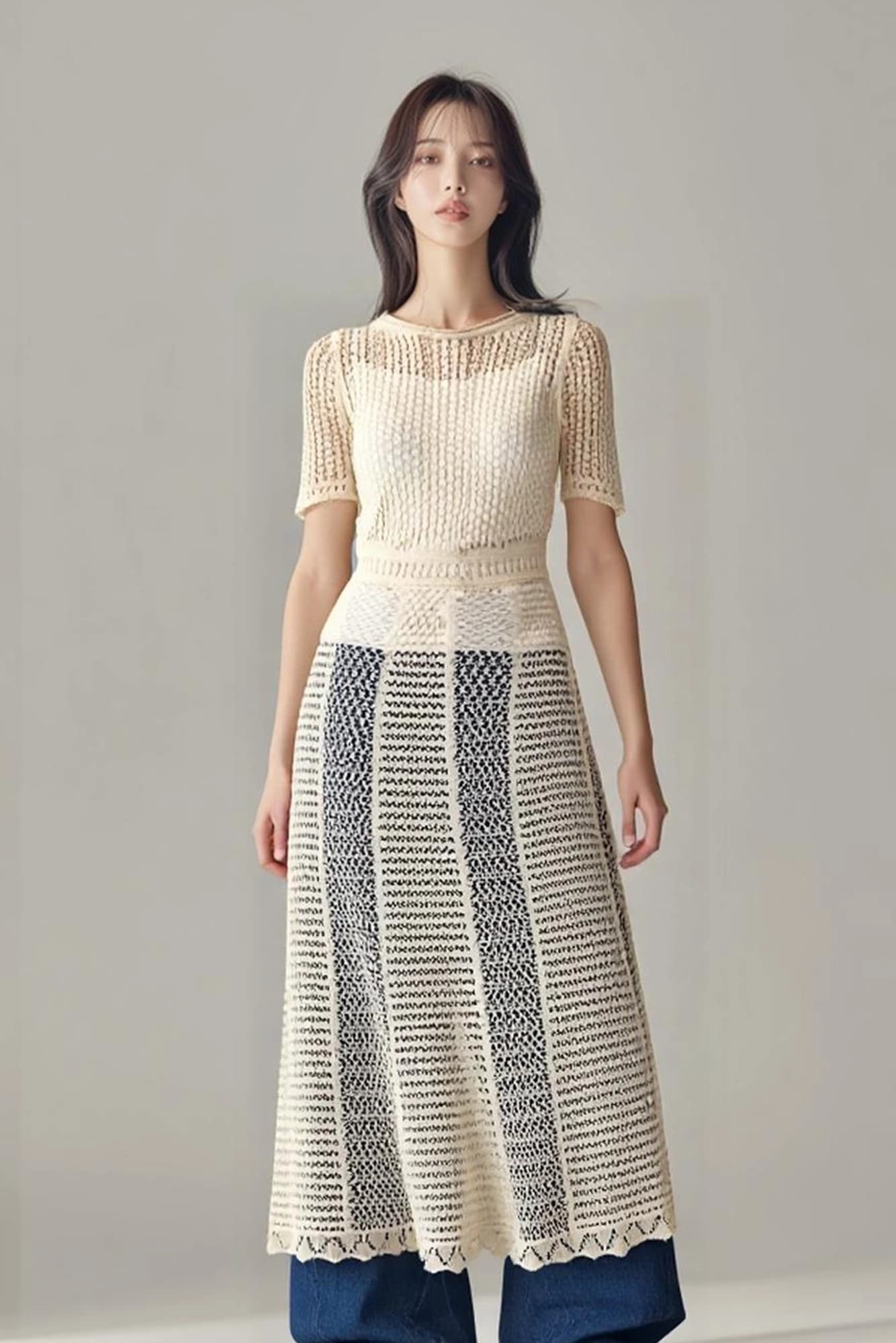 시스루 아이스 롱 반팔 원피스