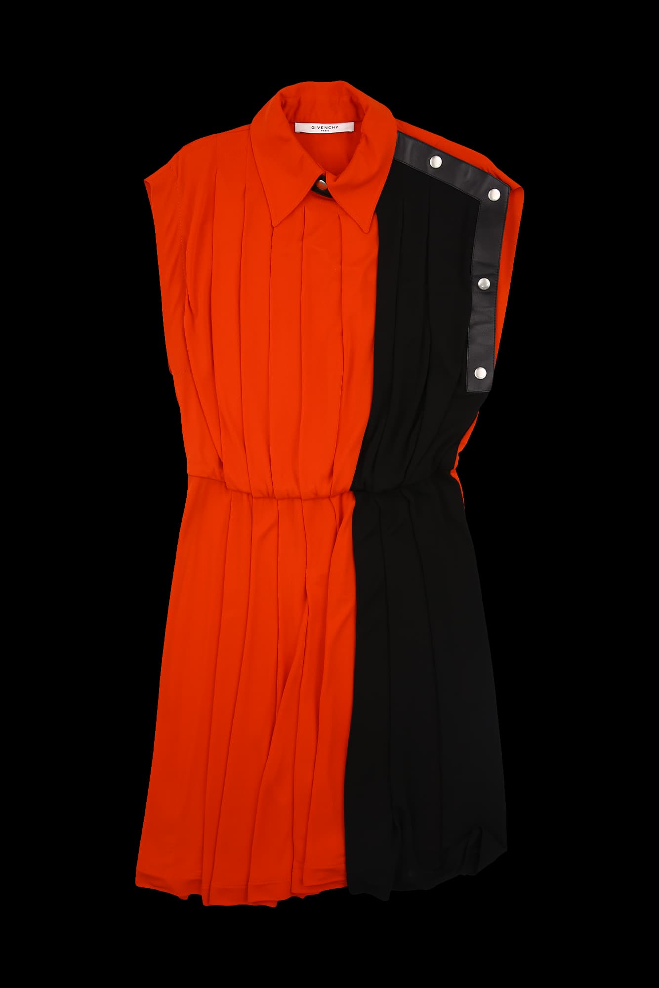 레더 라인 배색 슬리브리스 원피스