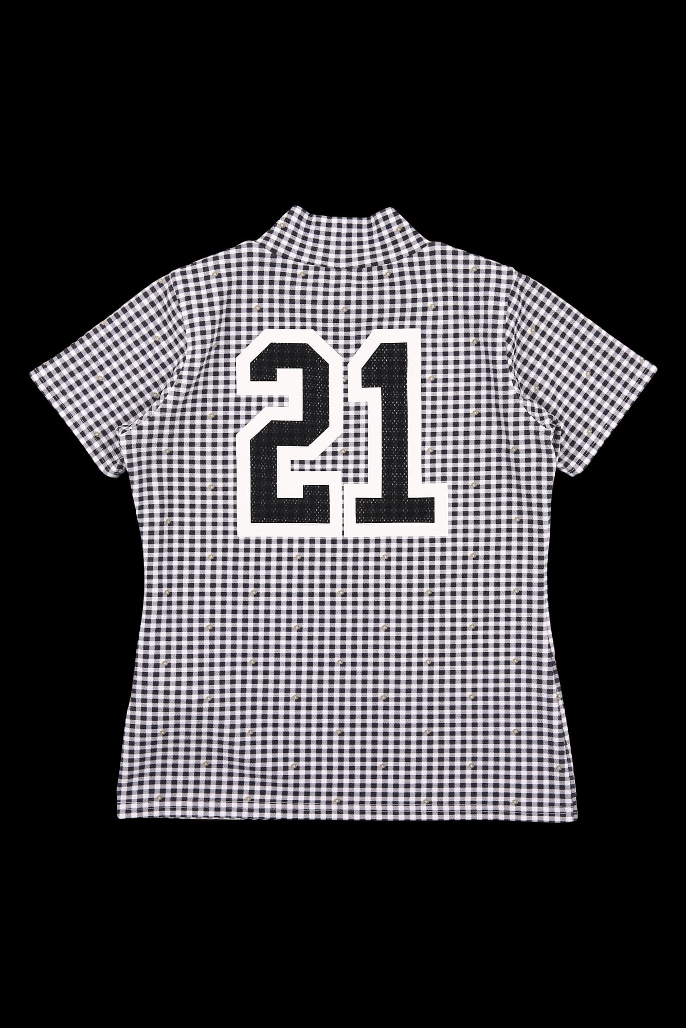 체크 하이넥 반팔 티셔츠