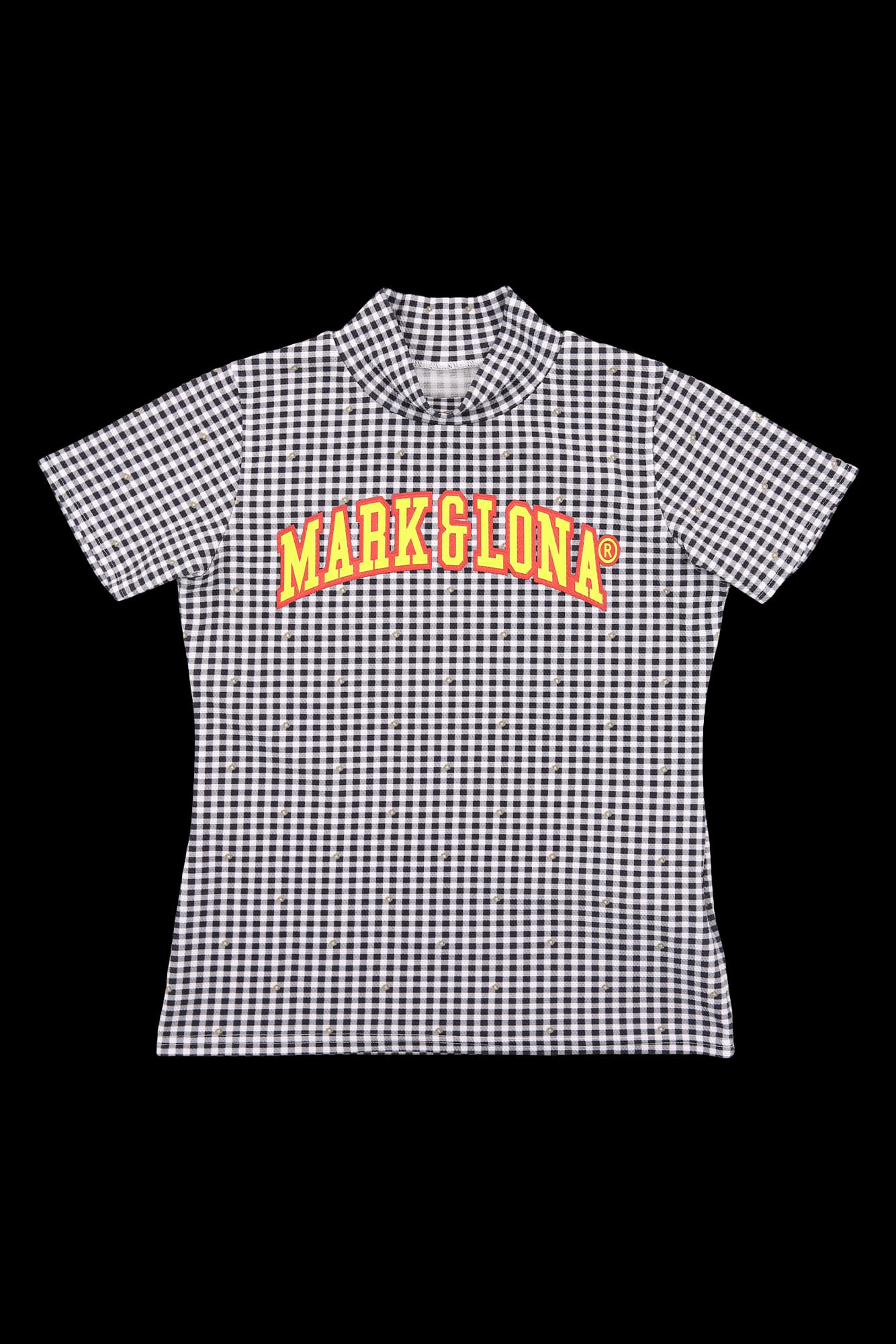 체크 하이넥 반팔 티셔츠