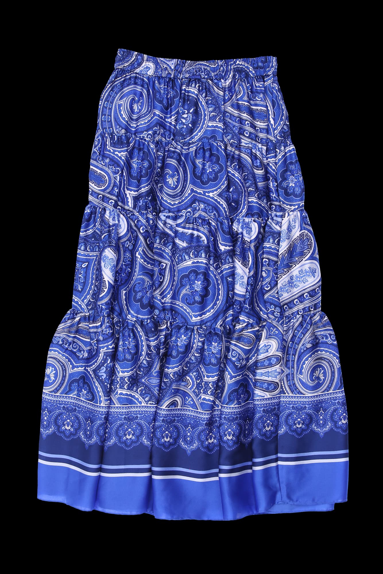 페이즐리 패턴 티어드 롱 스커트