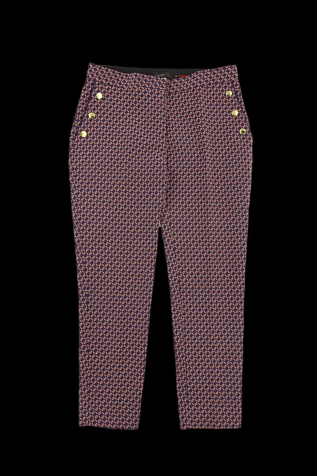 버튼 포인트 자수 팬츠