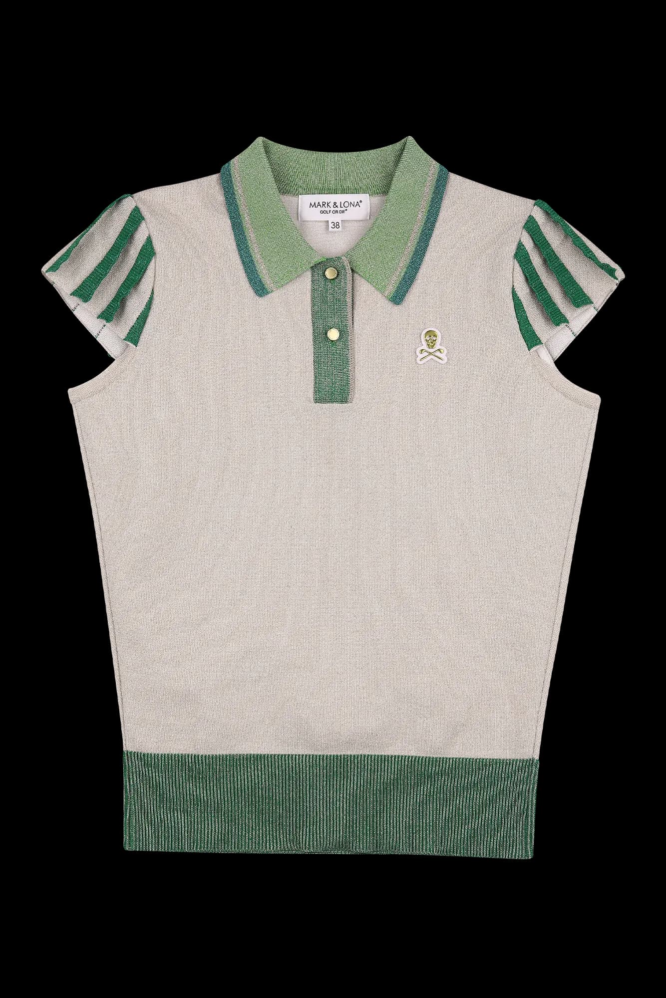 글리터 배색 반팔 카라 니트