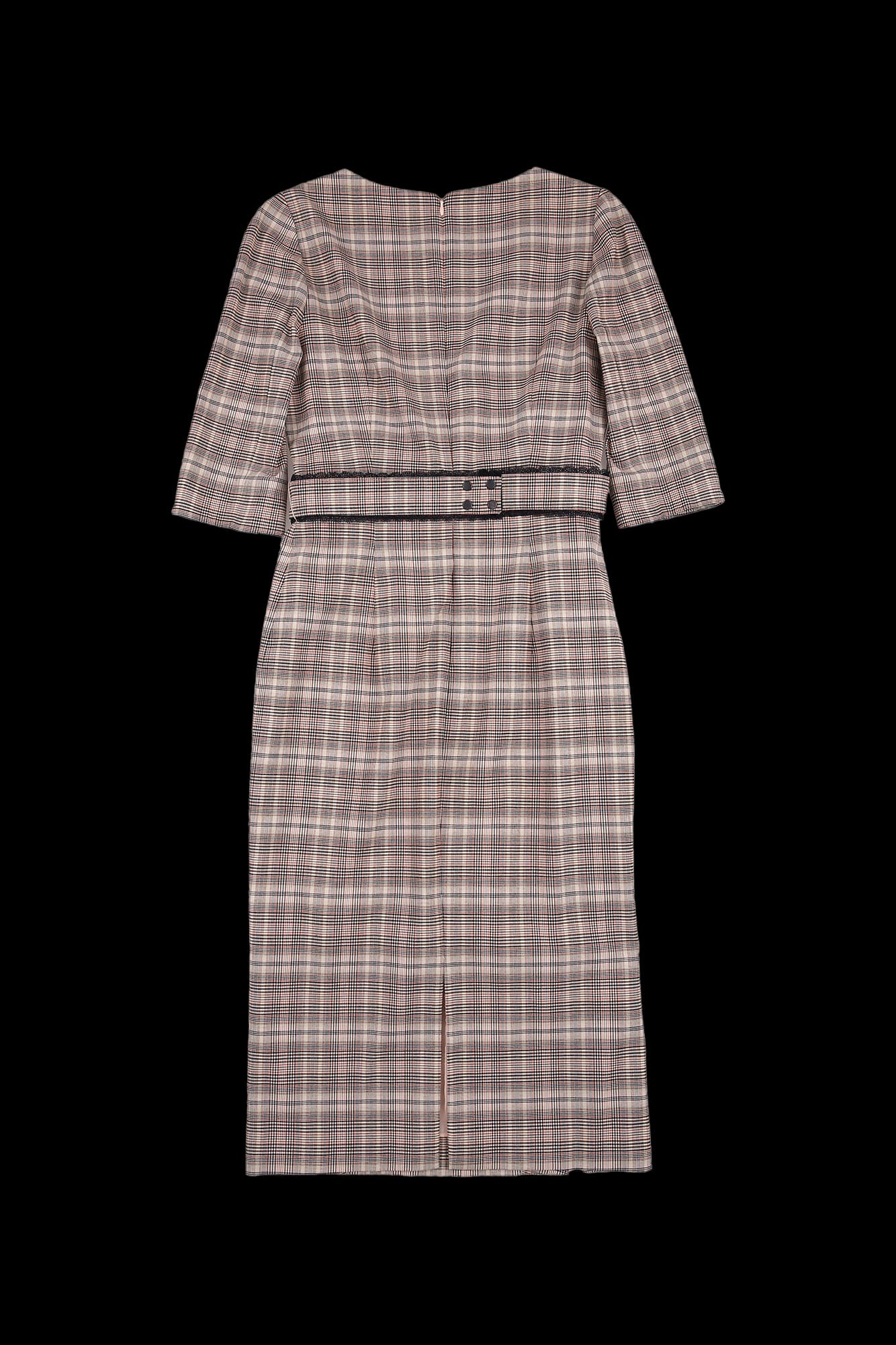 레이스 벨티드 체크 원피스