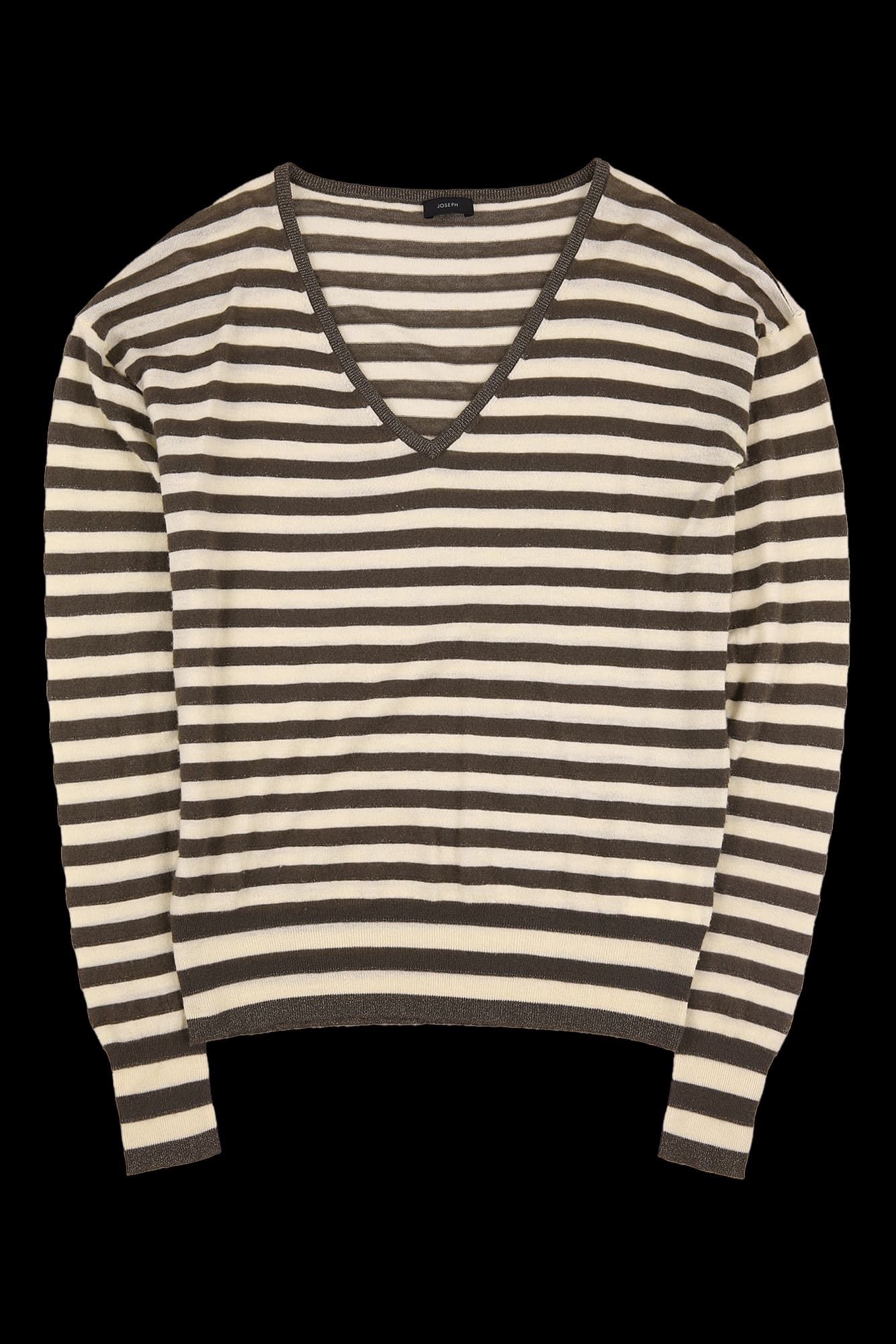 브이넥 스트라이프 긴팔 니트