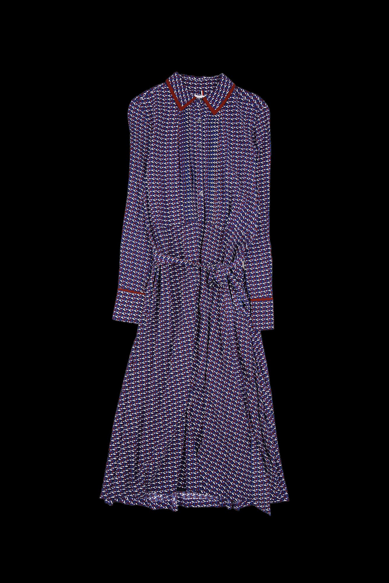 패턴 벨트 카라 원피스