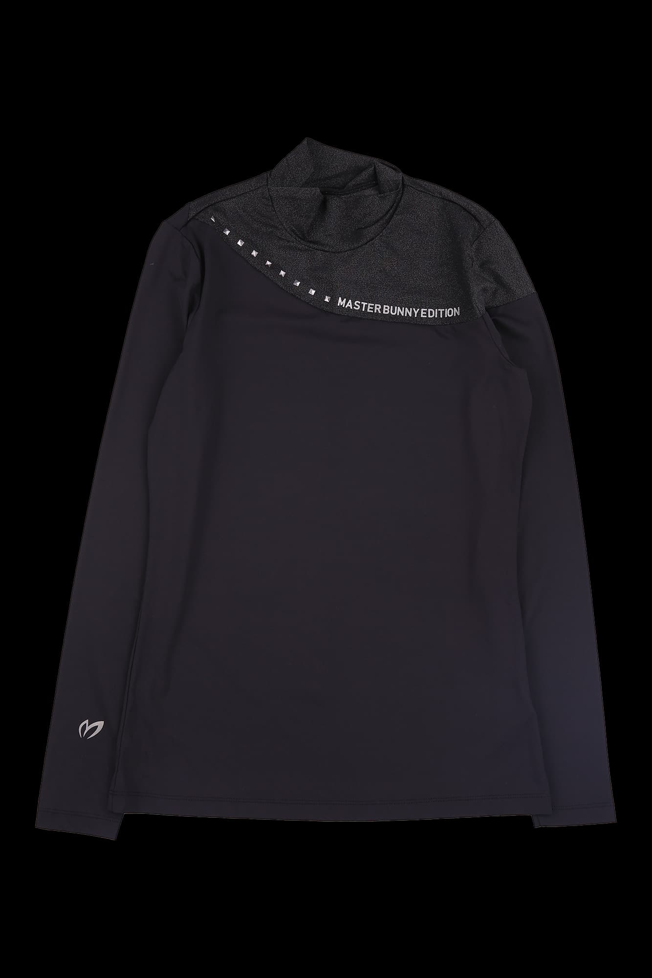 글리터 배색 하이넥 티셔츠