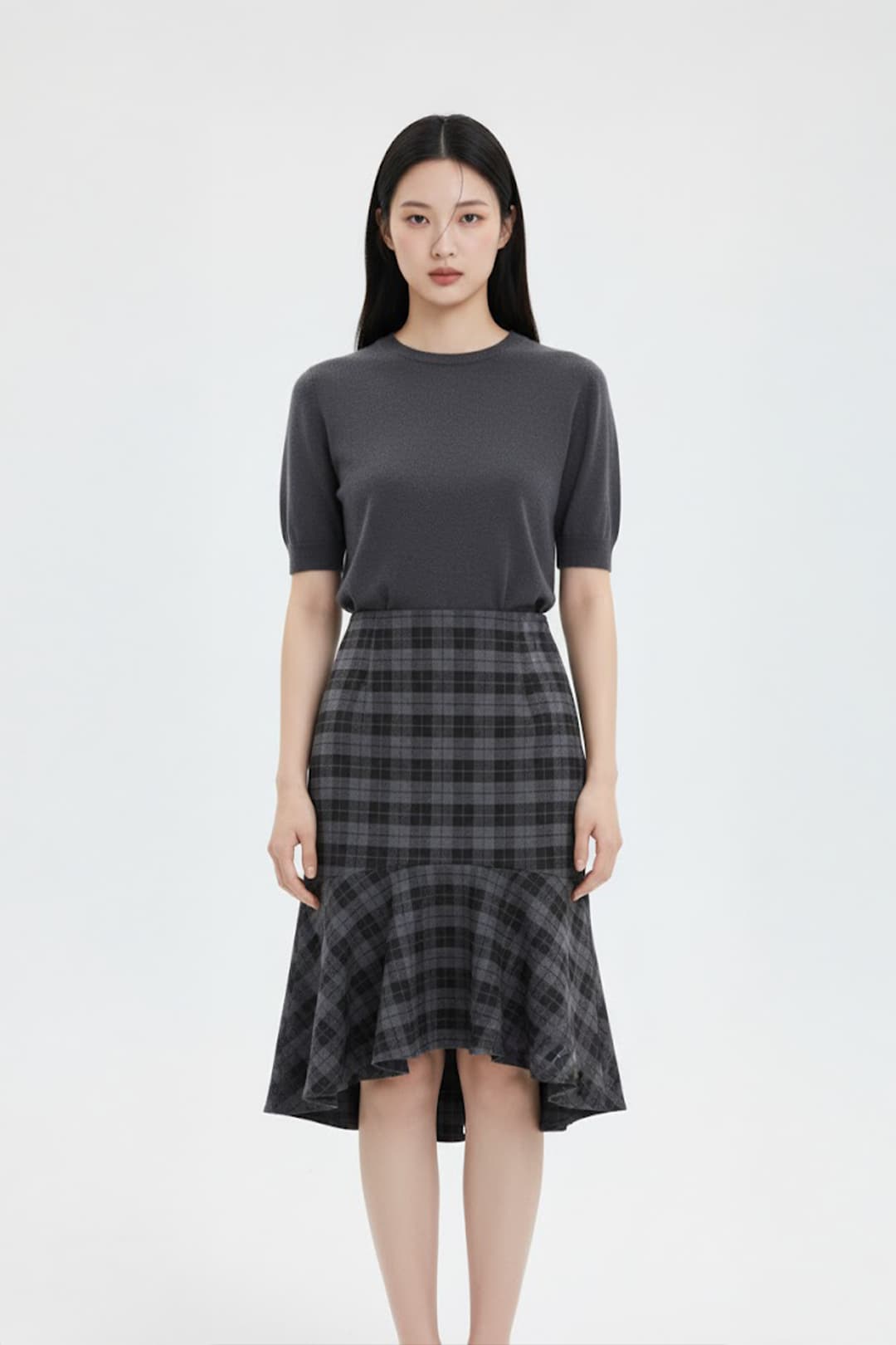 [새상품] 체크 머메이드 스커트