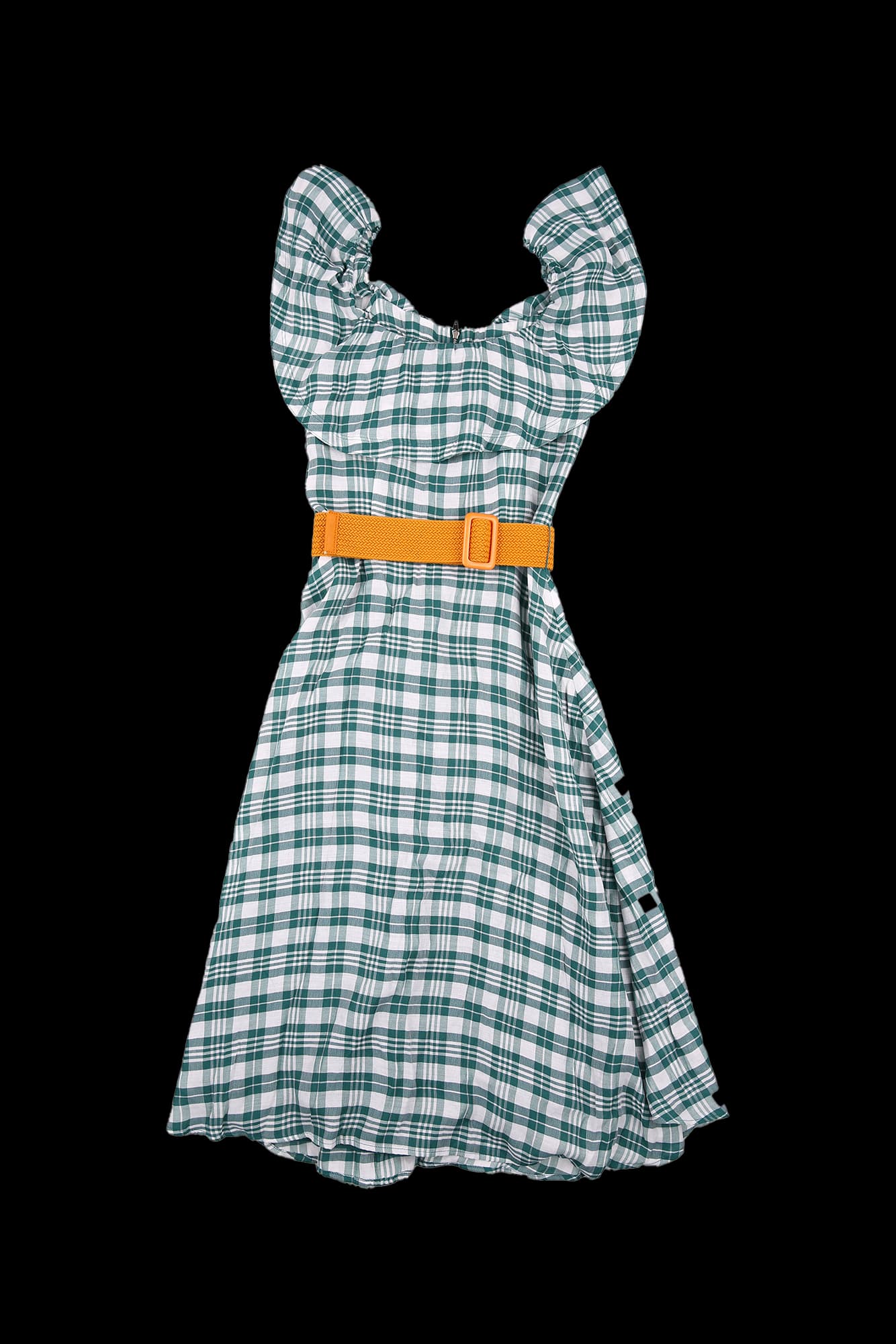 슬리브리스 체크 롱 원피스