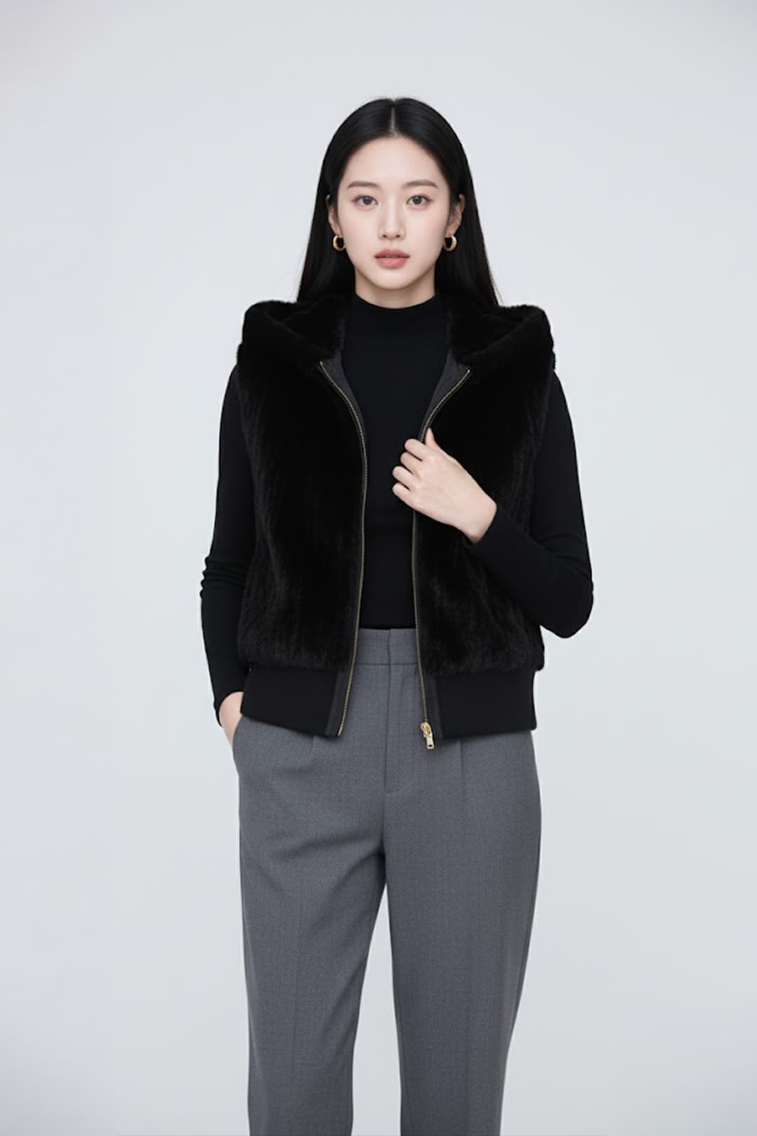 후드 집업 밍크 베스트