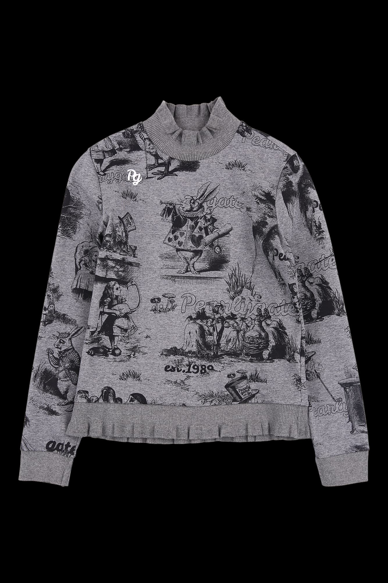 프린팅 프릴 넥 티셔츠