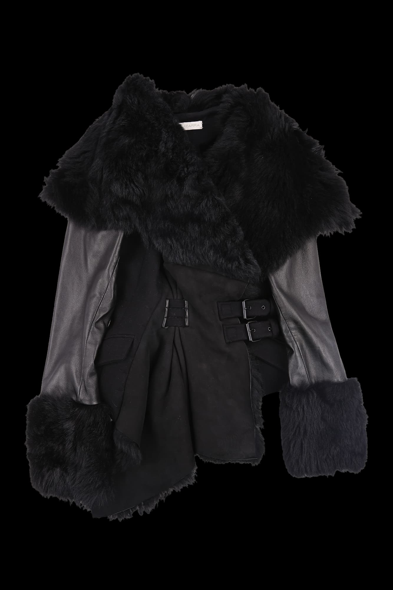 퍼 벨티드 레더 자켓