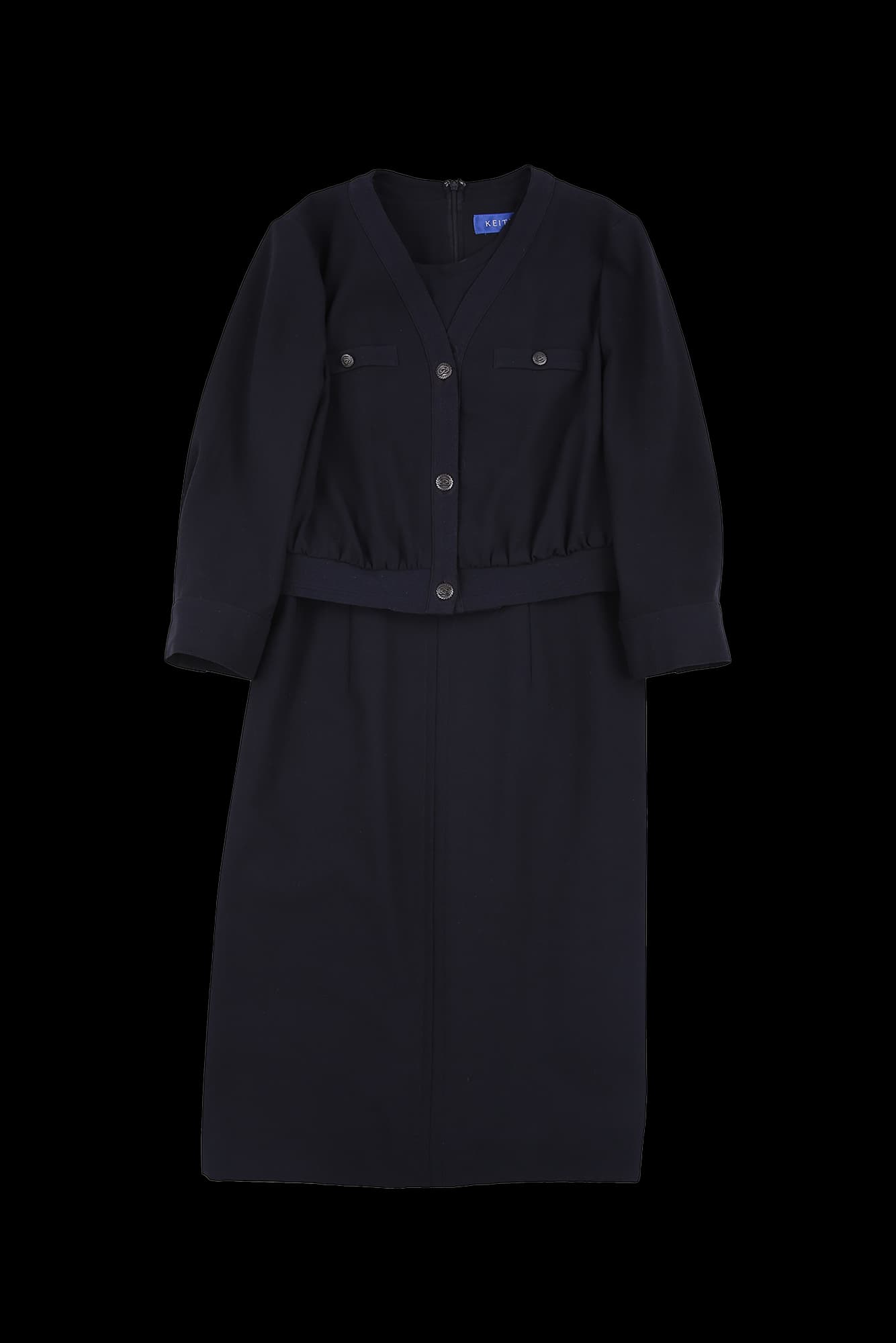 브이넥 8부 롱 원피스 