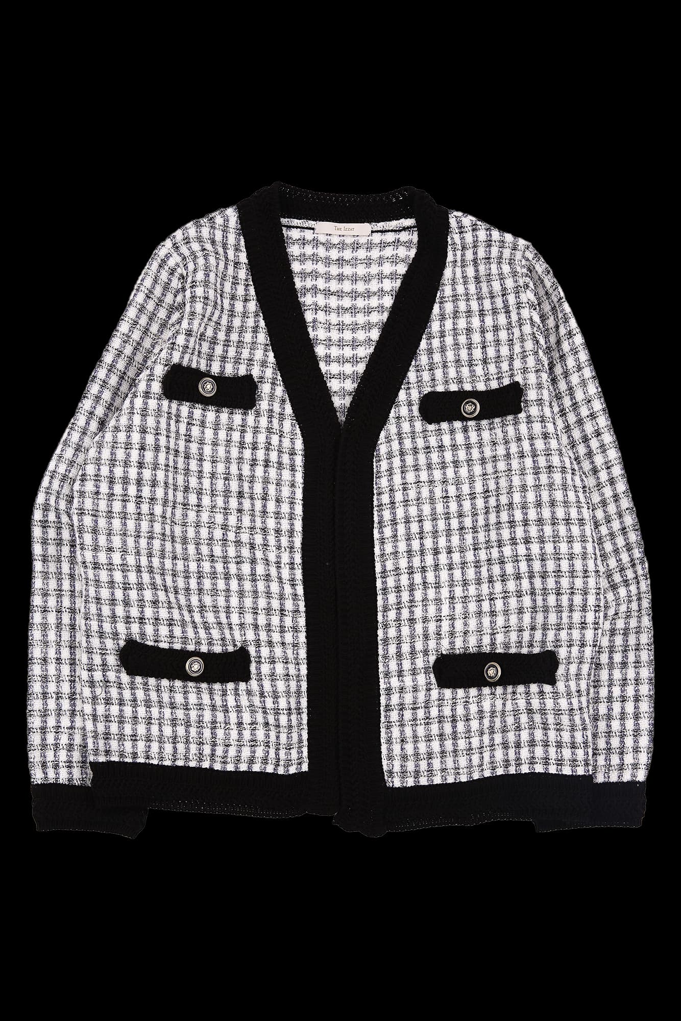 체크 배색 가디건