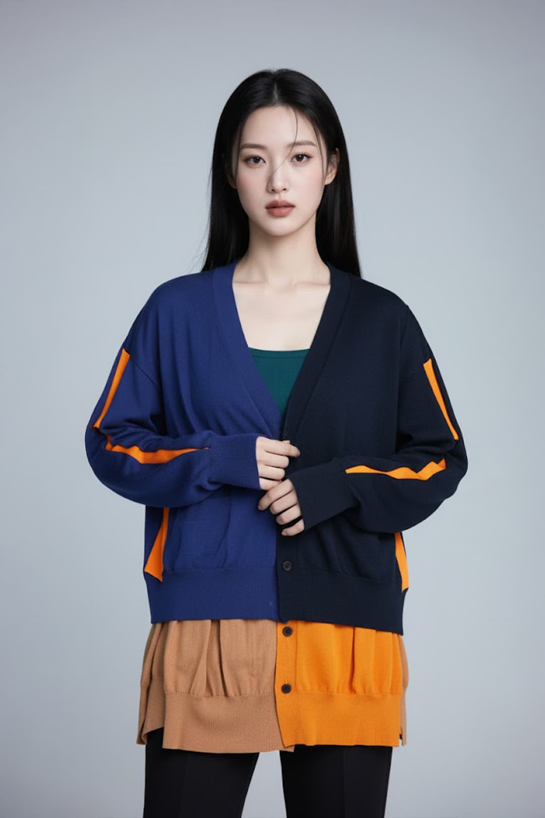 멀티배색 울 가디건 