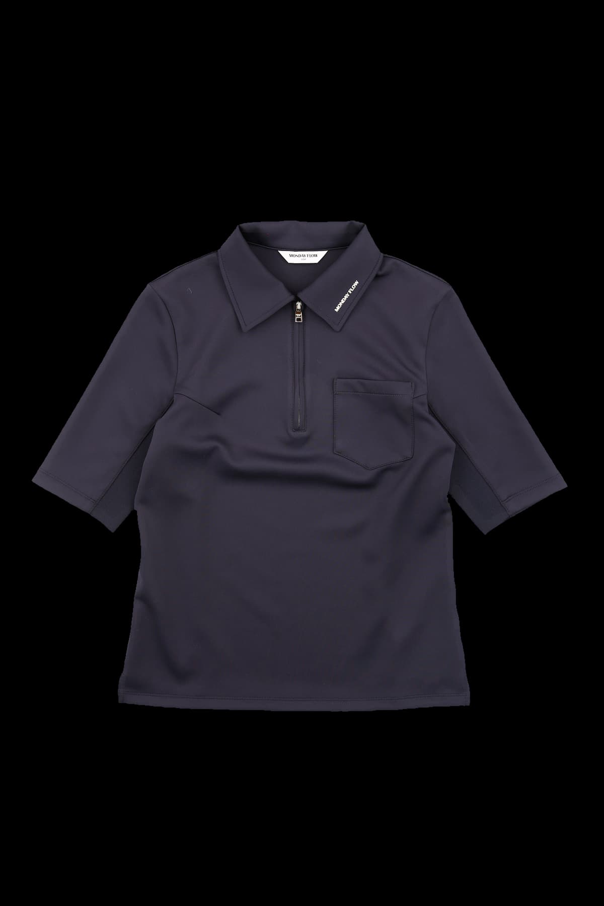 포켓 하프 집업 카라 반팔 티셔츠