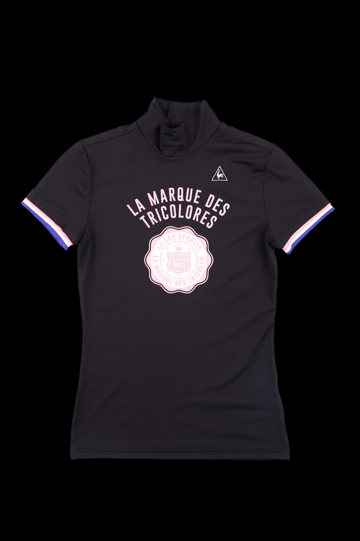 프린팅 배색 하프넥 반팔 티셔츠