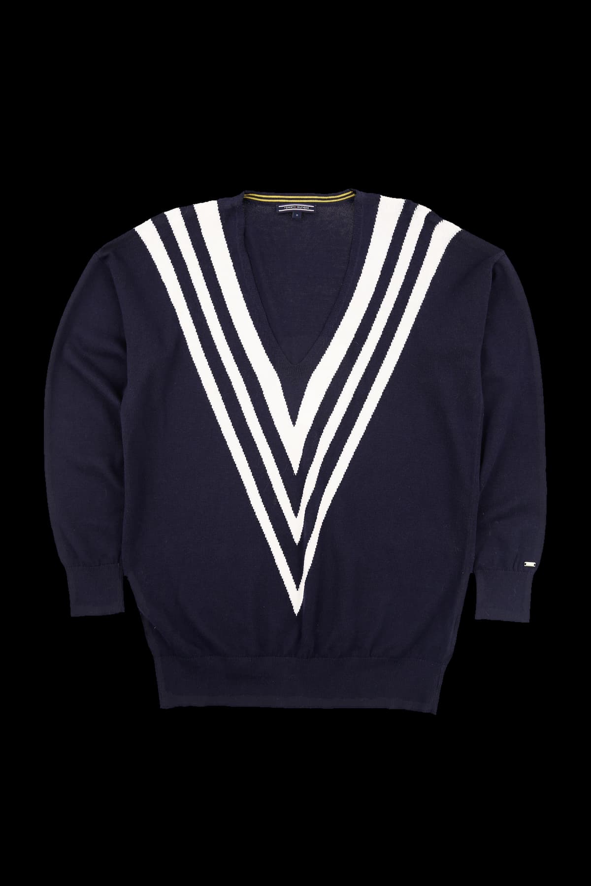 배색 라인 브이넥 긴팔 니트