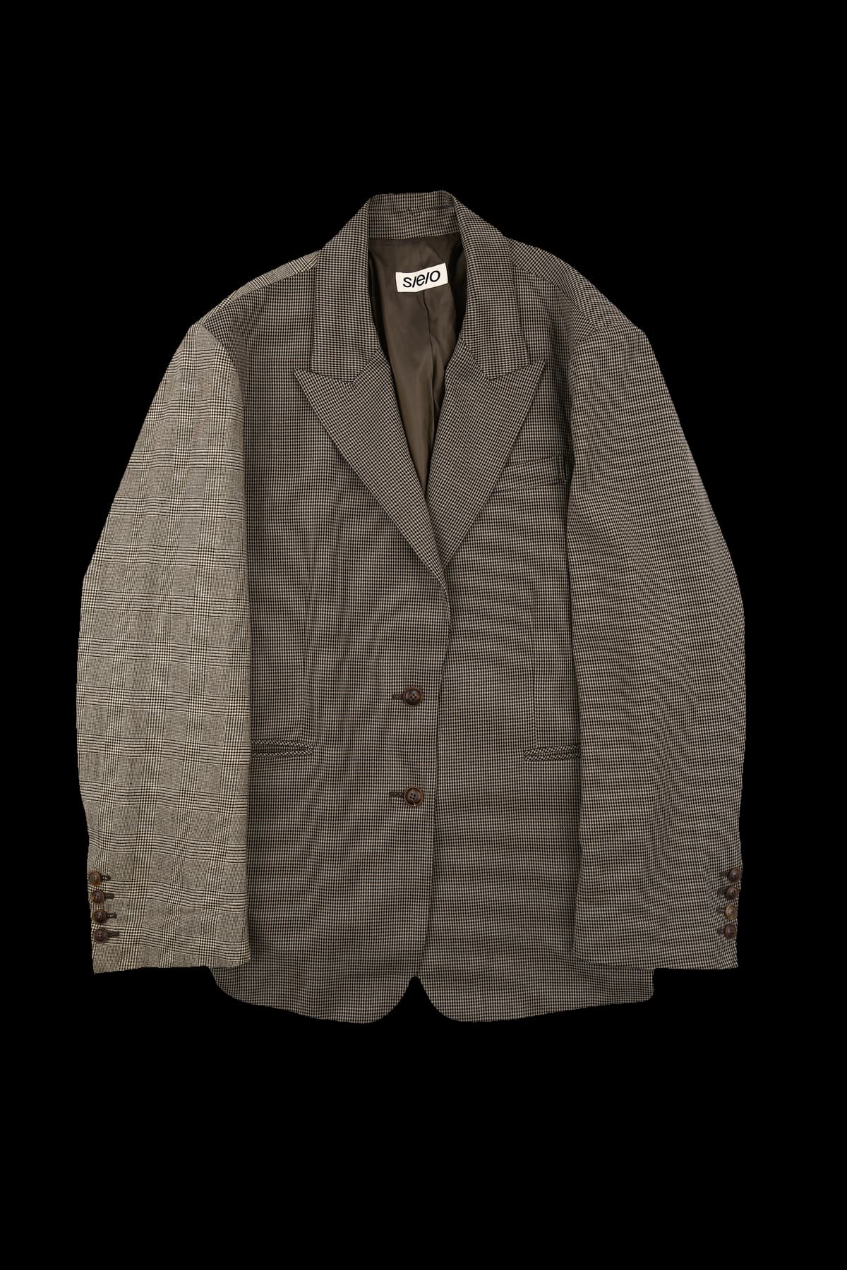 체크 싱글 버튼 카라 자켓