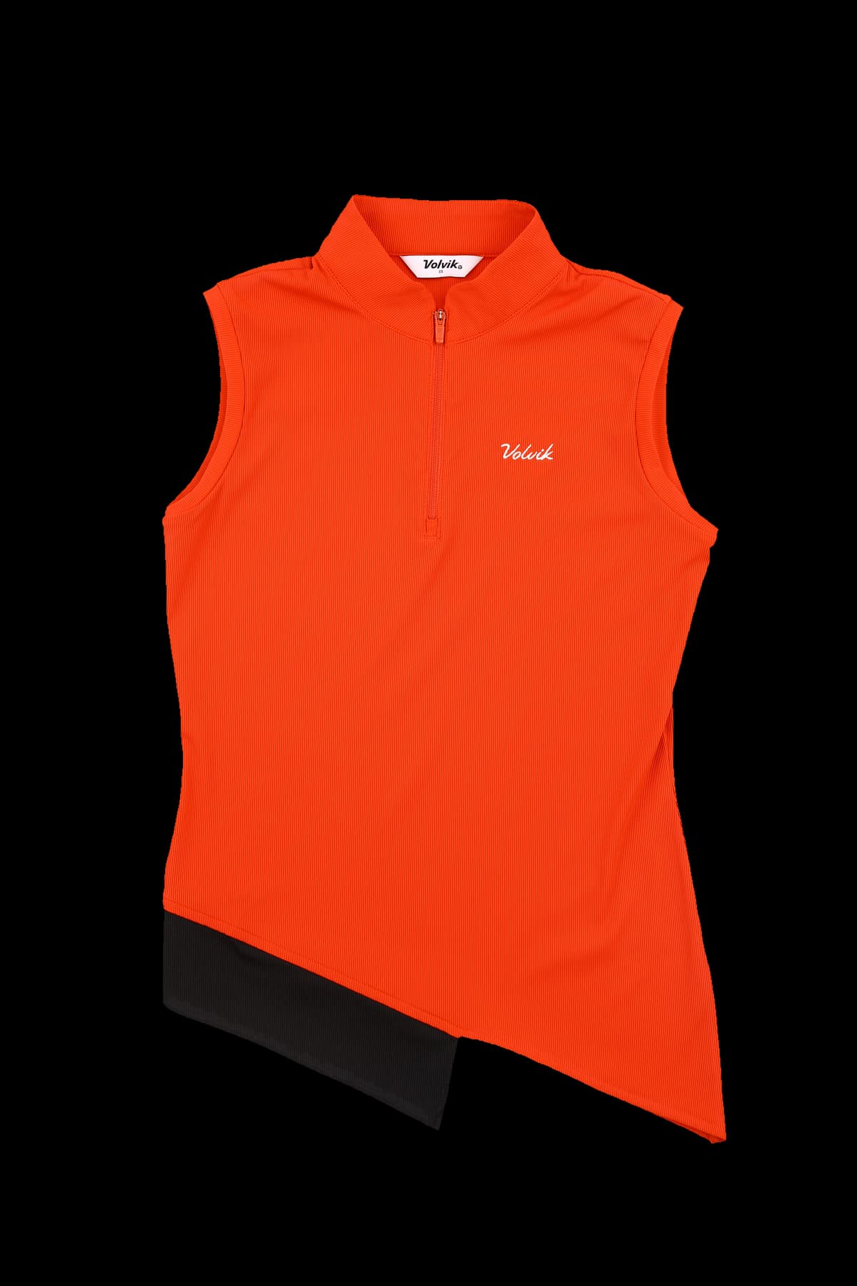 사선 배색 하프 집업 슬리스브리 티셔츠