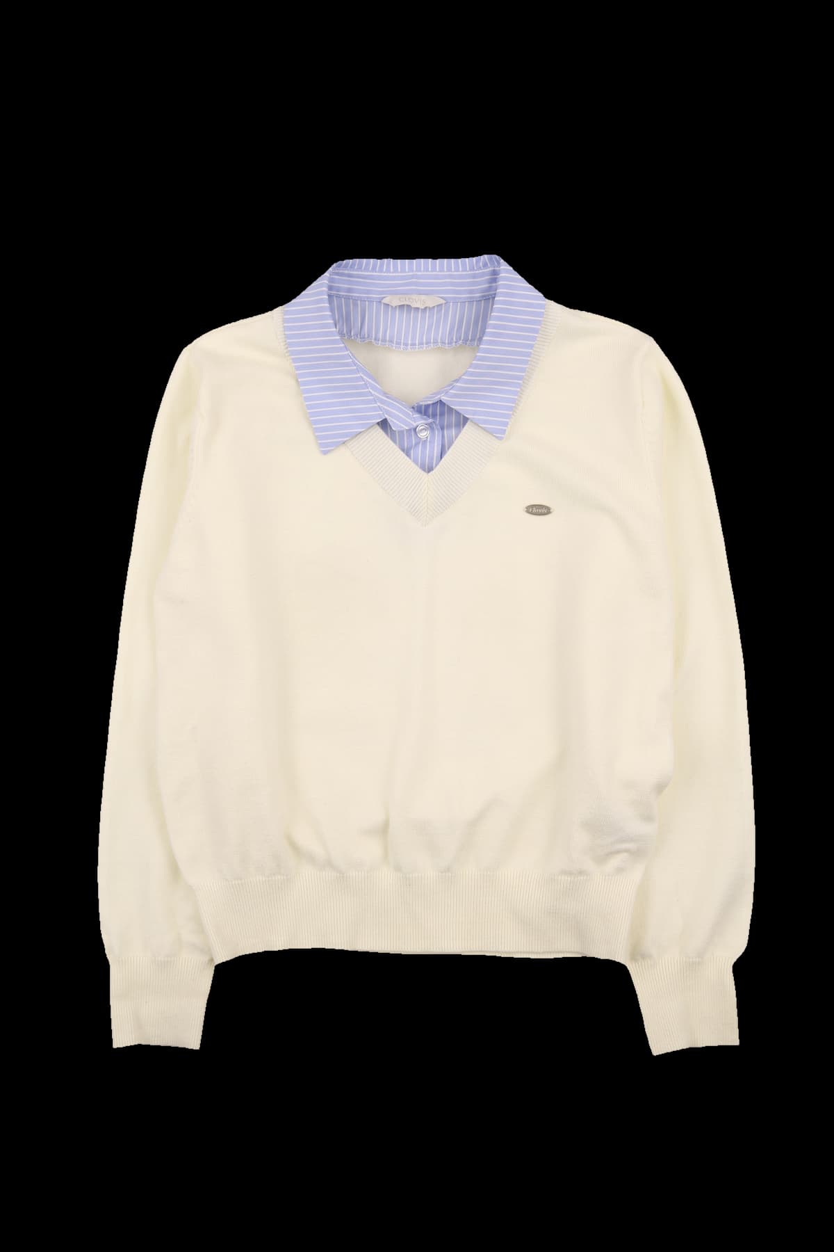 [2024] 우븐 배색 V넥 니트