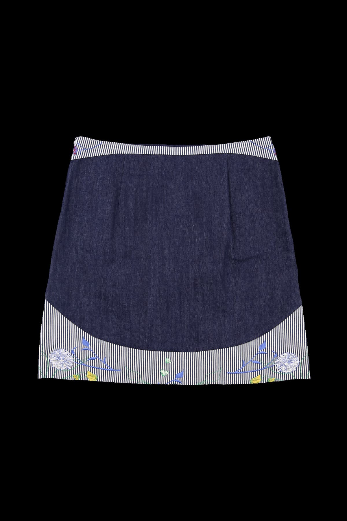 [새상품] 자수 스트라이프 데님 스커트