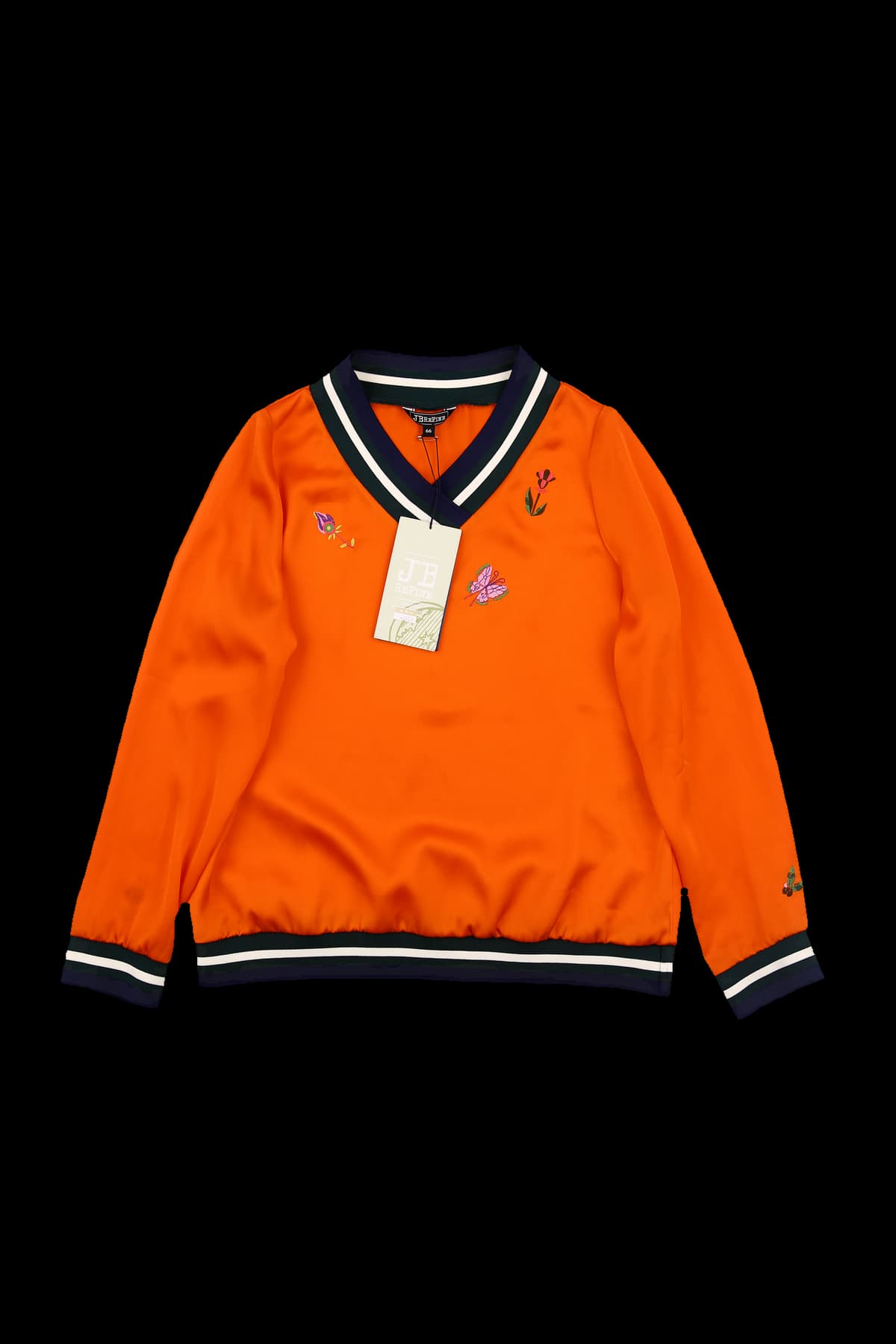 [새상품] 자수 배색 브이넥 긴팔 티셔츠