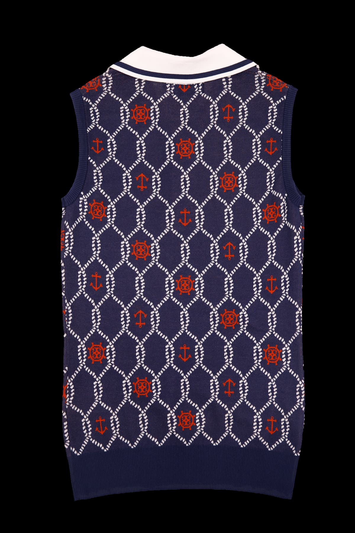 패턴 슬리브리스 카라 니트