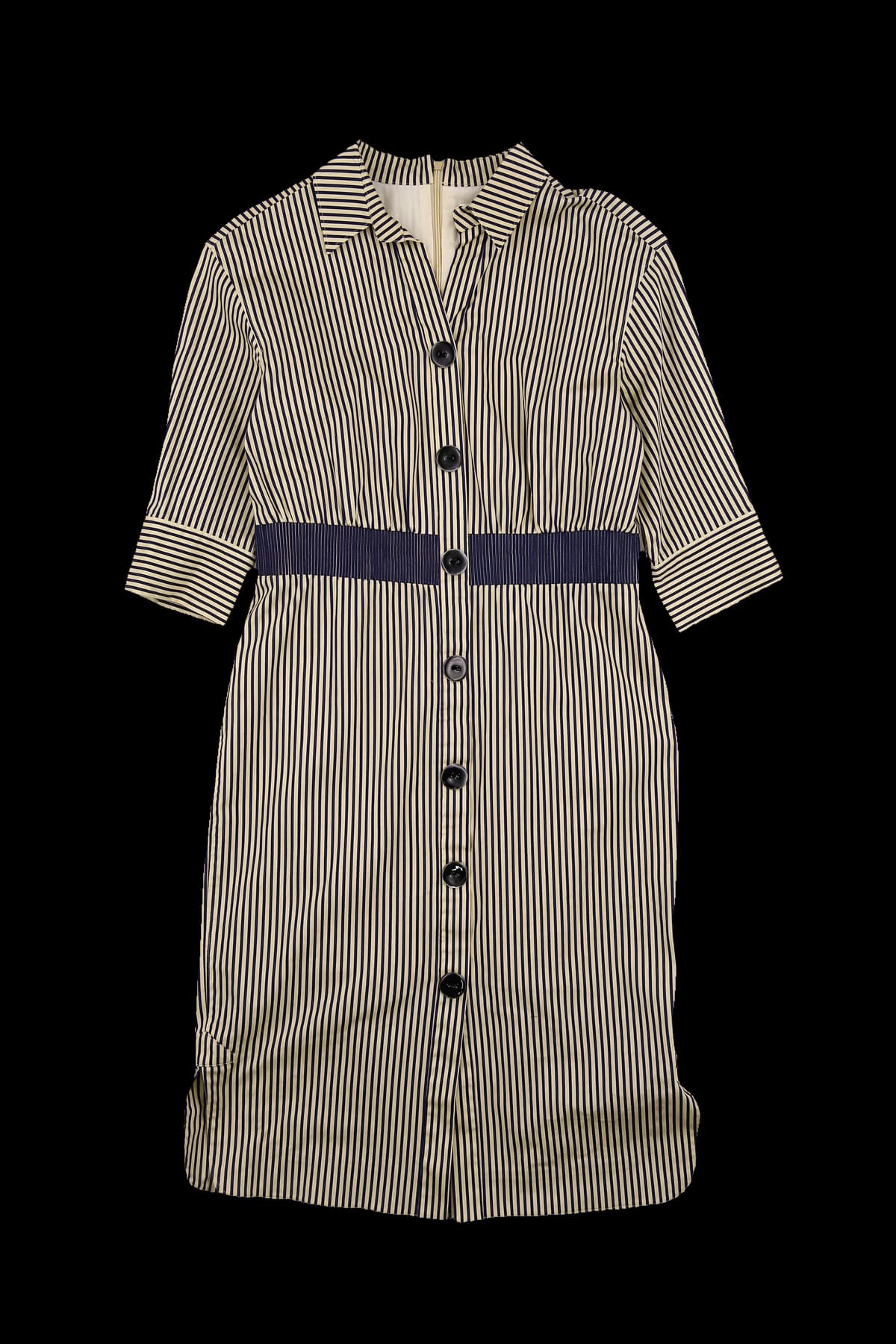 스트라이프 카라 반팔 원피스