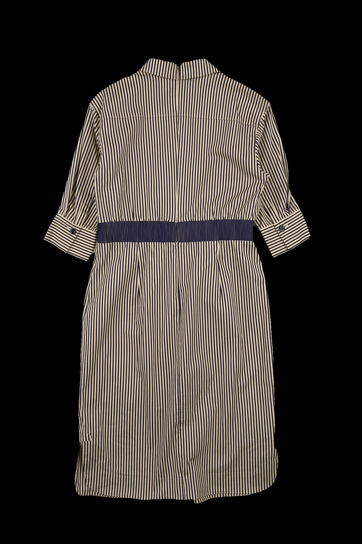 스트라이프 카라 반팔 원피스