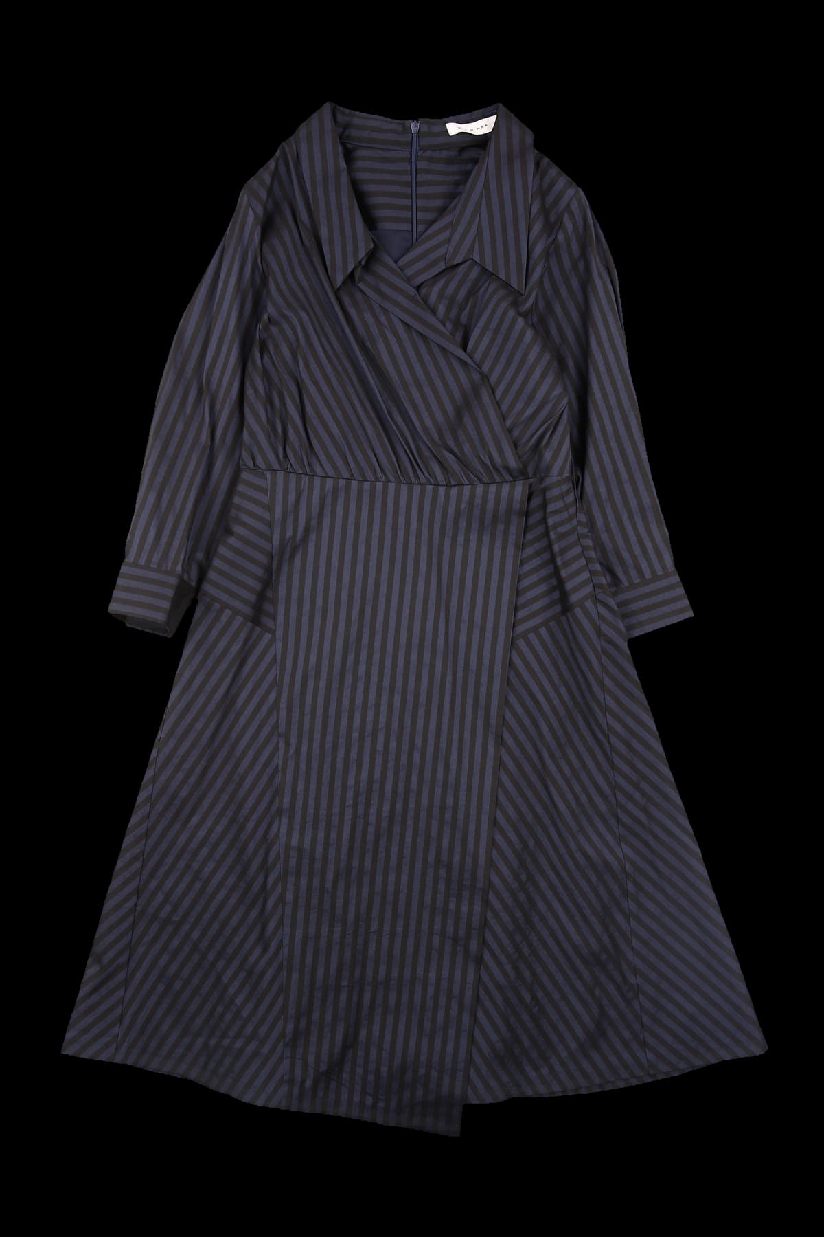 스트라이프 랩 카라 원피스