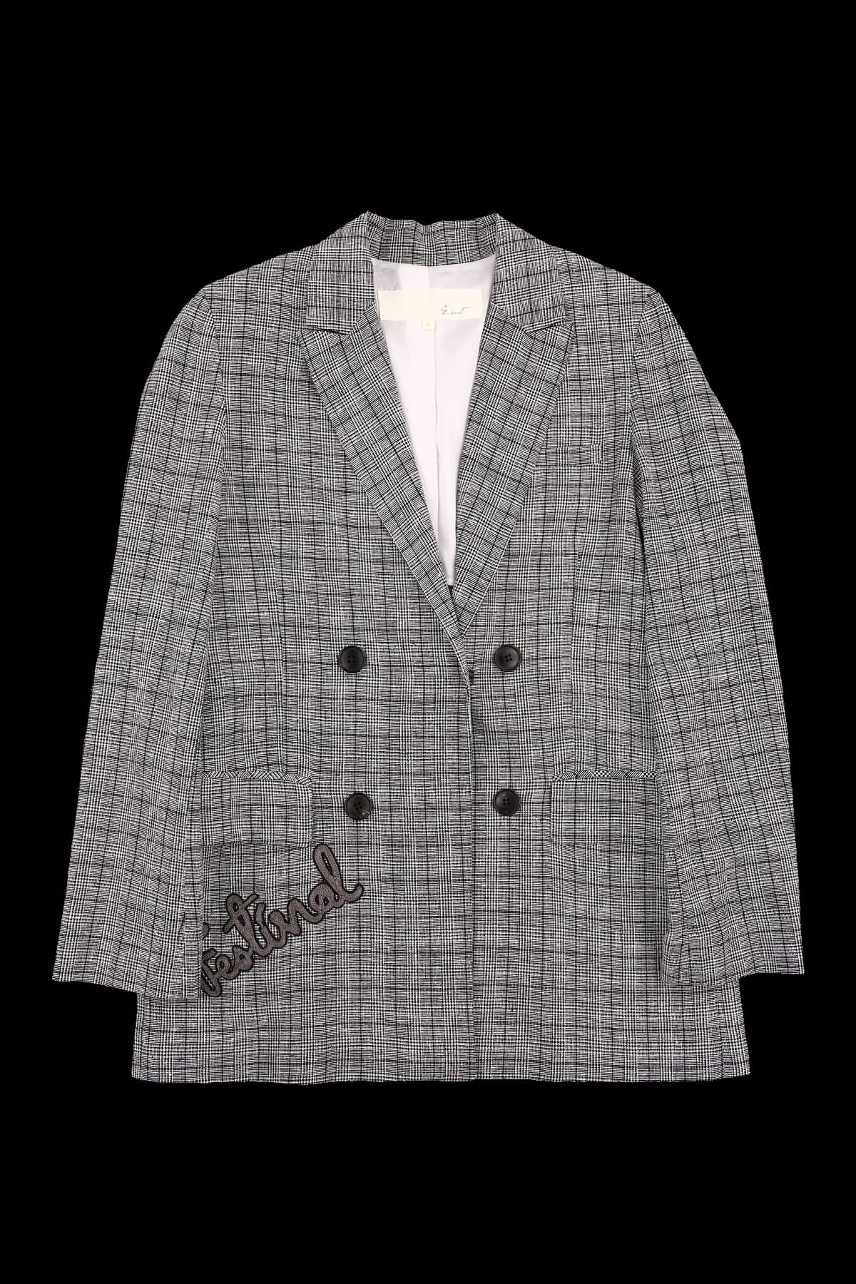 체크 더블버튼 자켓