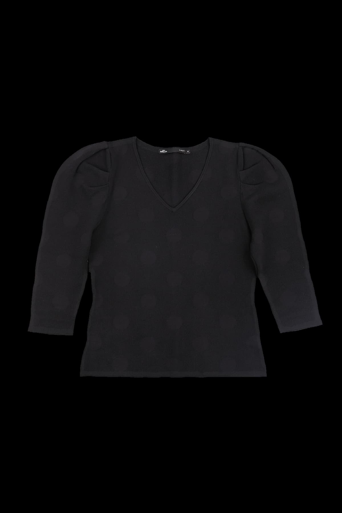 도트 패턴 브이넥 긴팔 니트